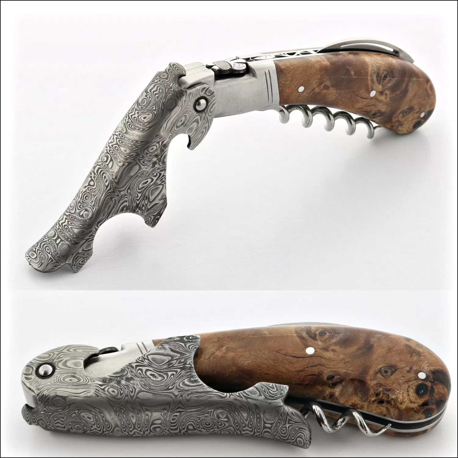 Laguiole Magnum Damascus Poplar Burl Corkscrew