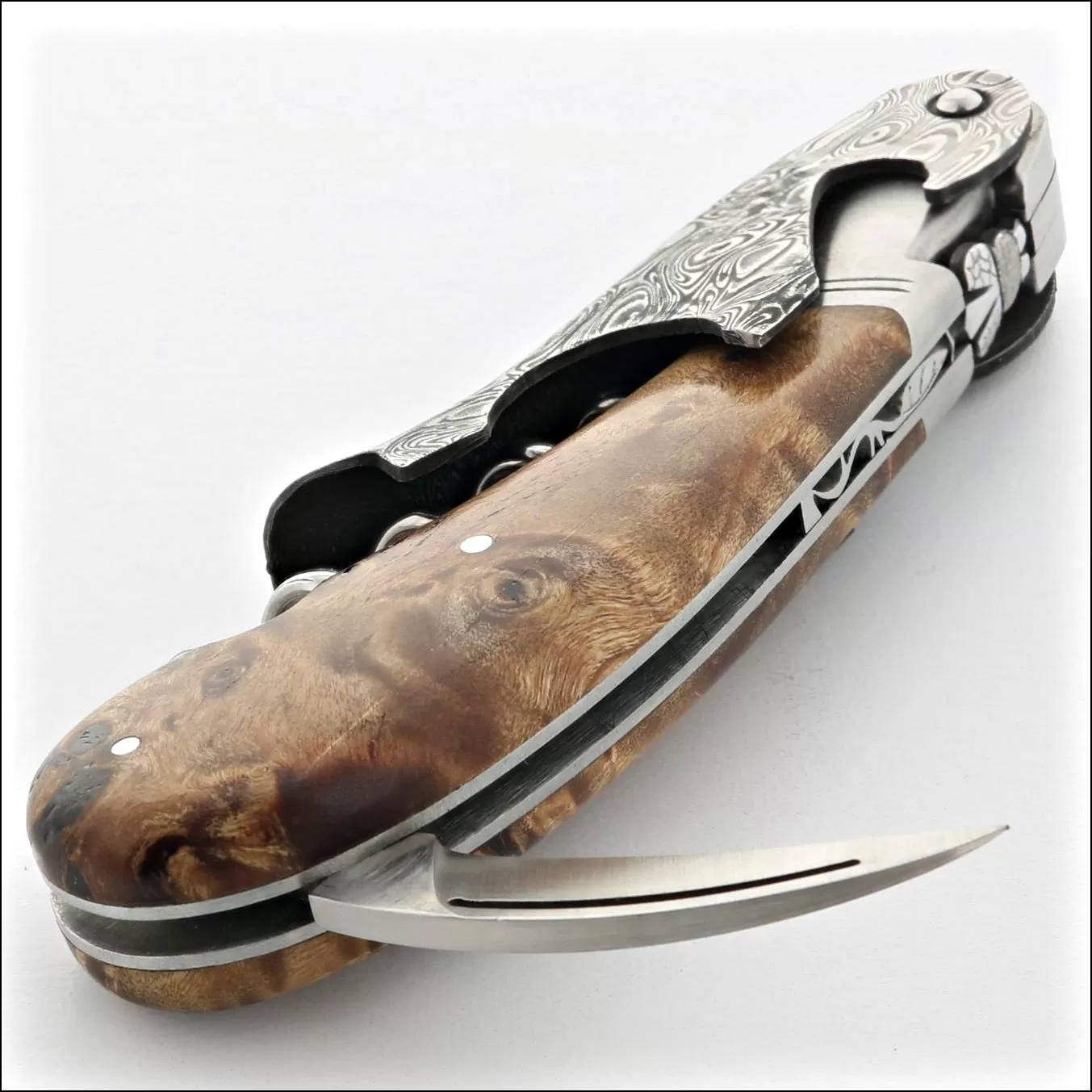 Laguiole Magnum Damascus Poplar Burl Corkscrew