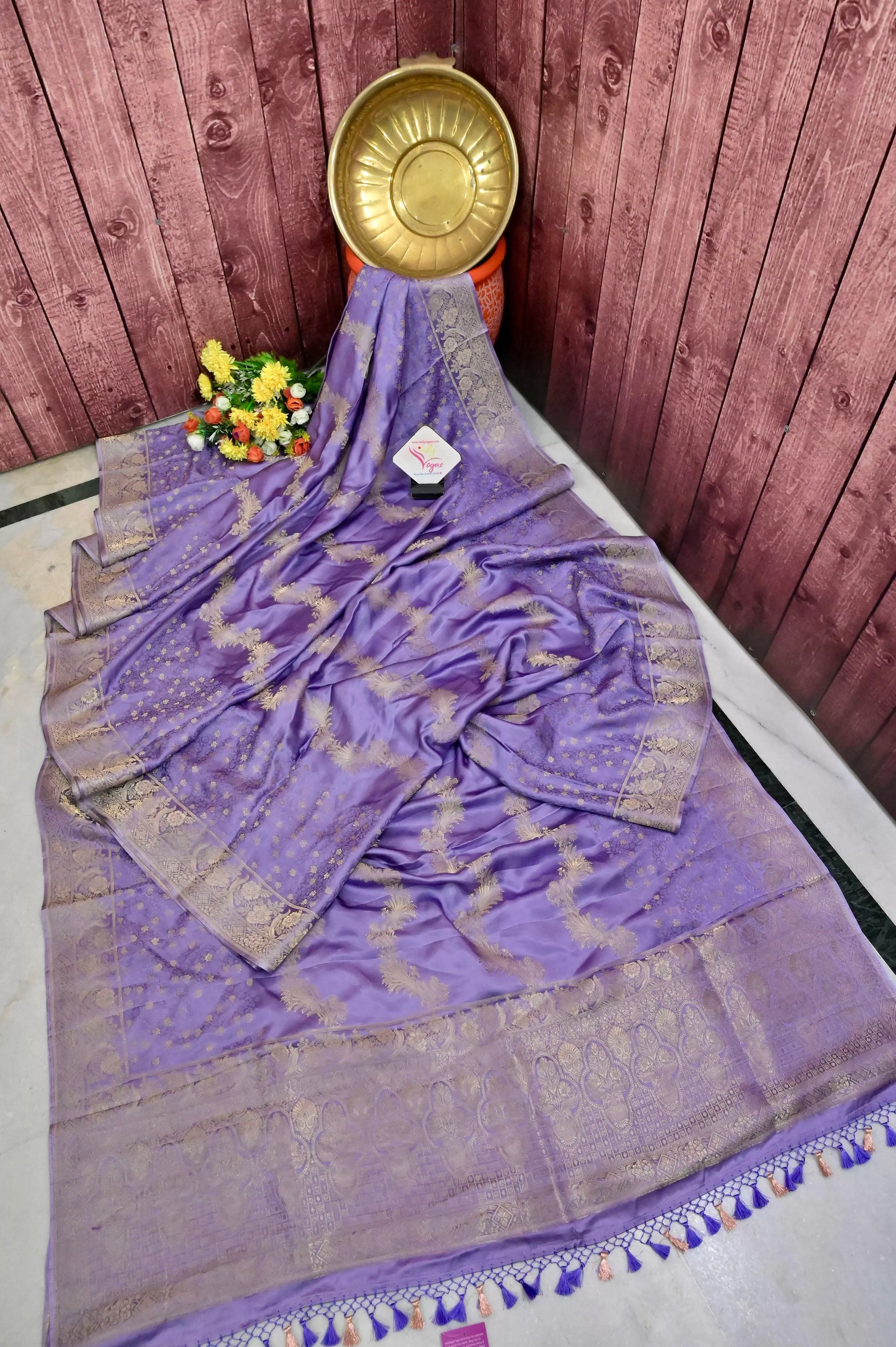 Lavender Color Mashru Silk Saree with Zari Work