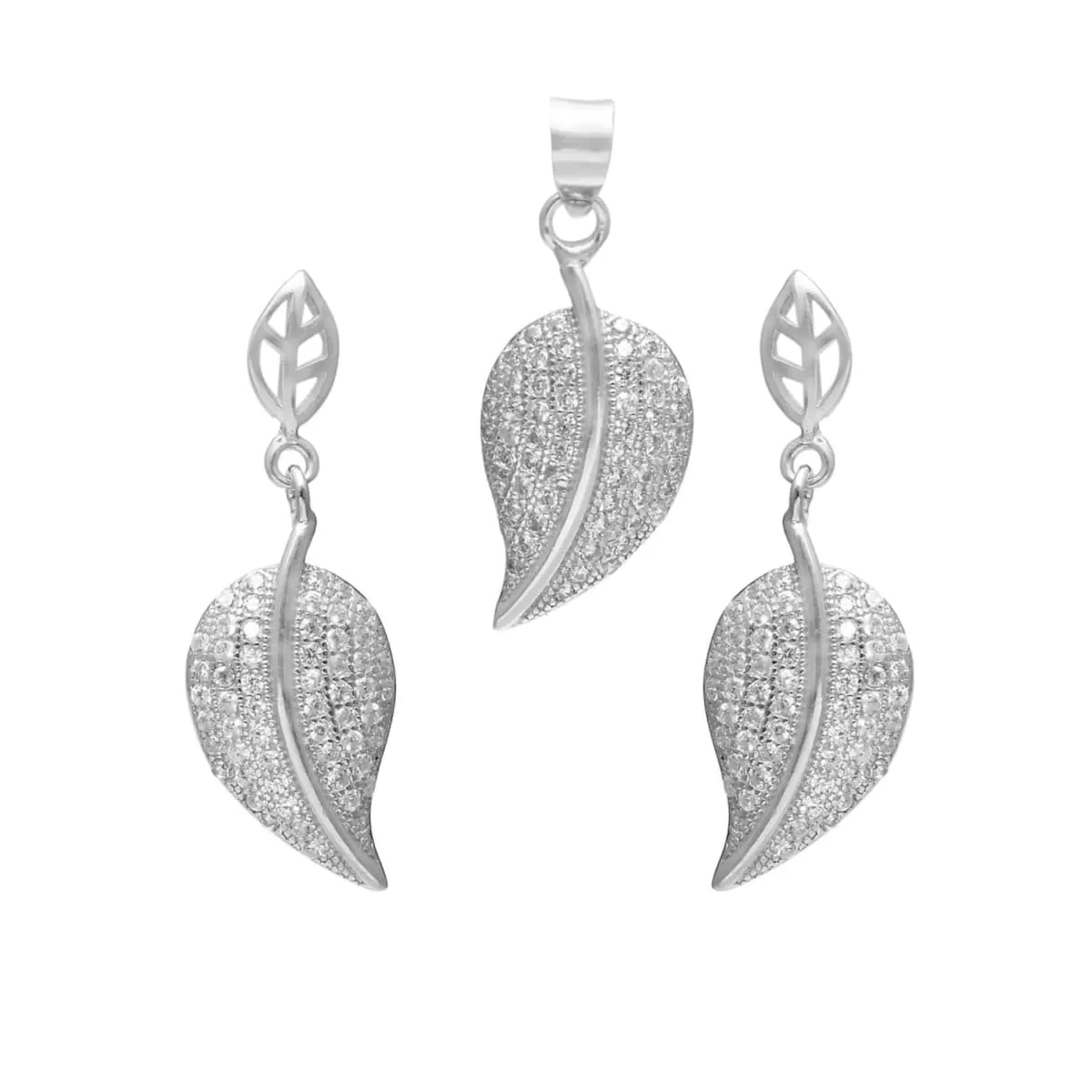 Leaf Design Zircon Gemstone 925 Sterling Silver Pendant Earrings Handmade Pendant Set