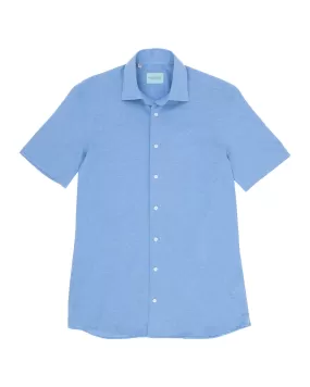 Light Blue Melange Cotton Pique Short Sleeved Shirt