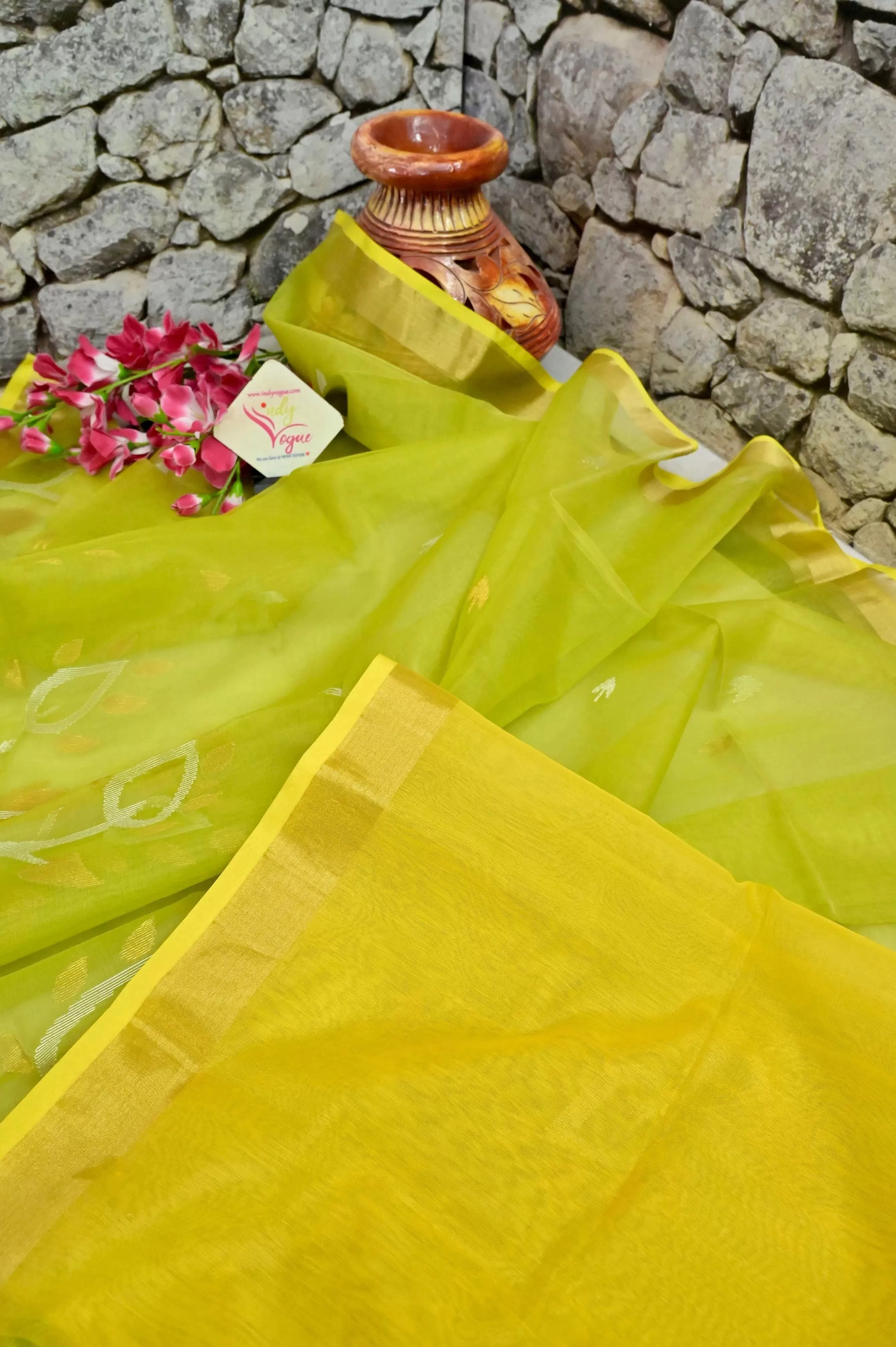 Light Yellow and Green Color Muslin Jamdani Saree with Jamdani Weaving and Zari Work