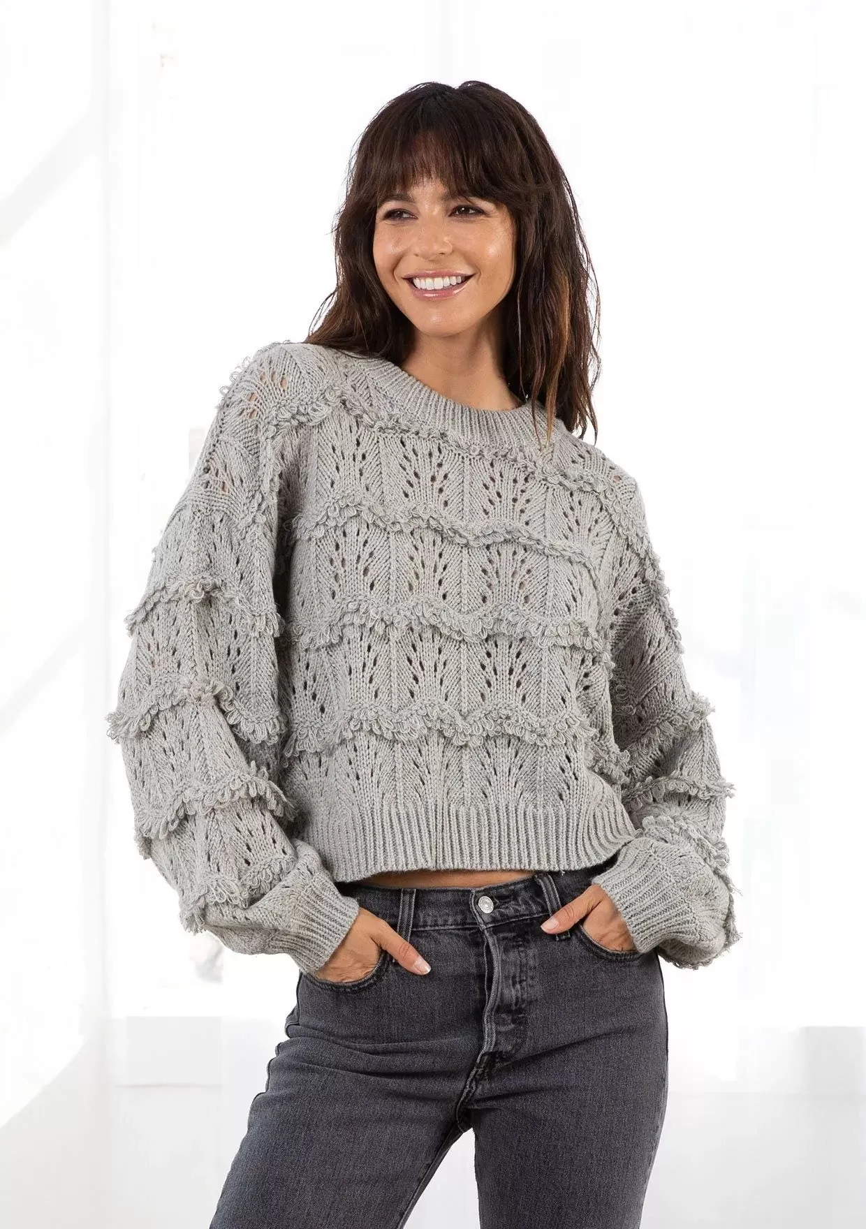 Lovestitch Fuzzy Loop Crew Neck Sweater