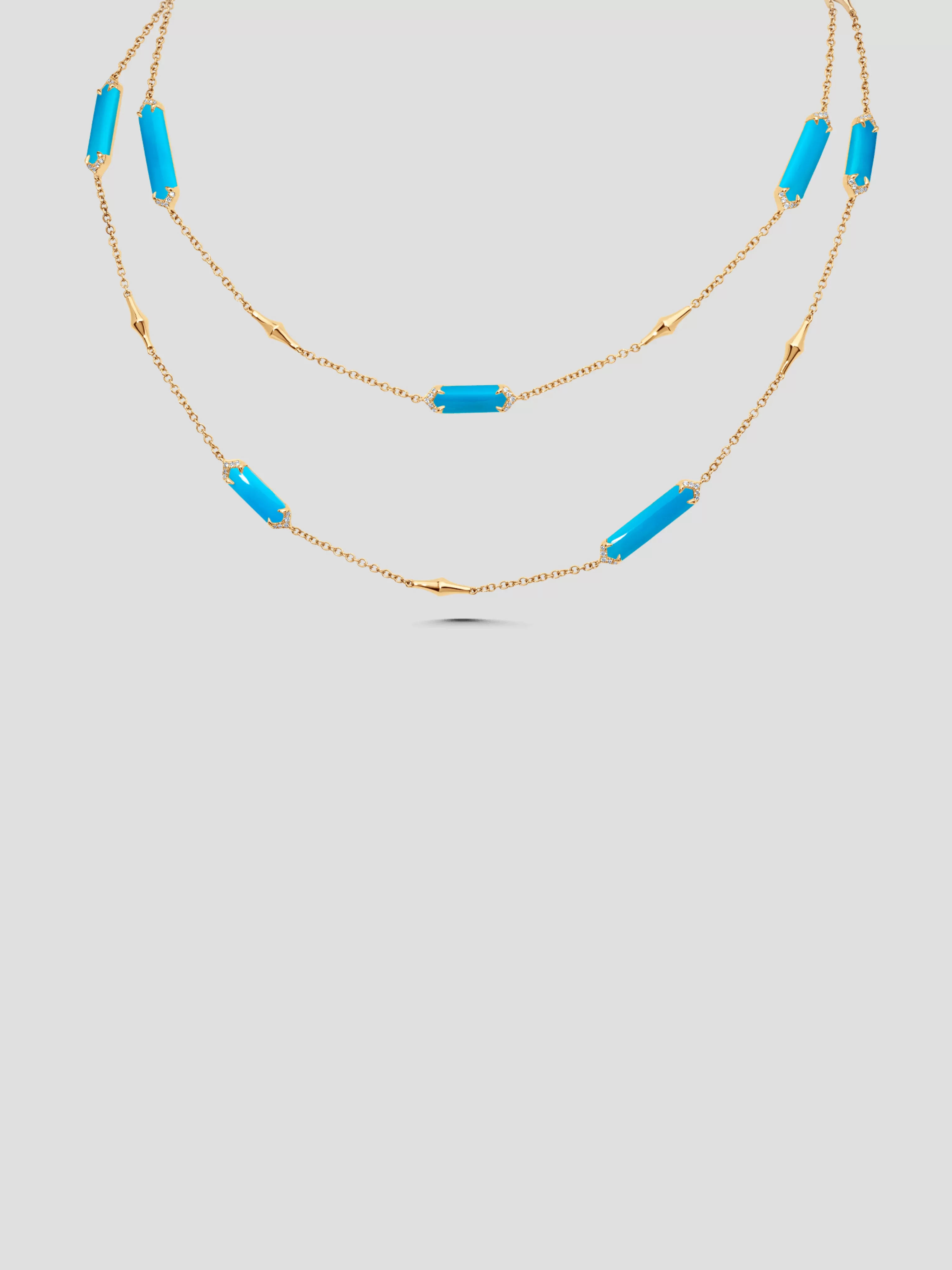 Lucia Turquoise & Gold Elongated Hexagon Long Necklace