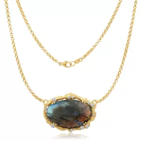 Lunar Labradorite   Diamond Moonscape Necklace