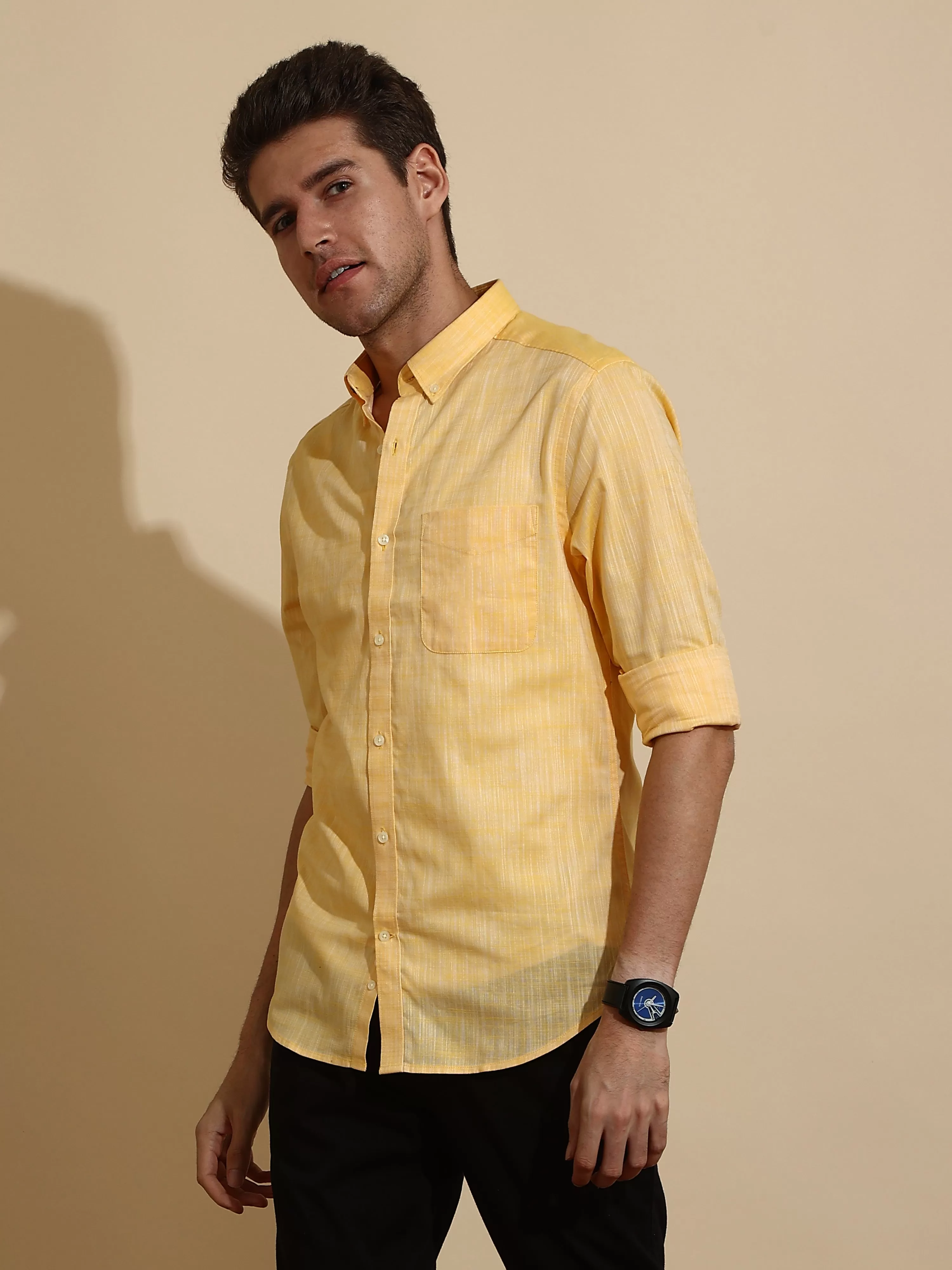 Mango Yellow Semi Casual Shirt