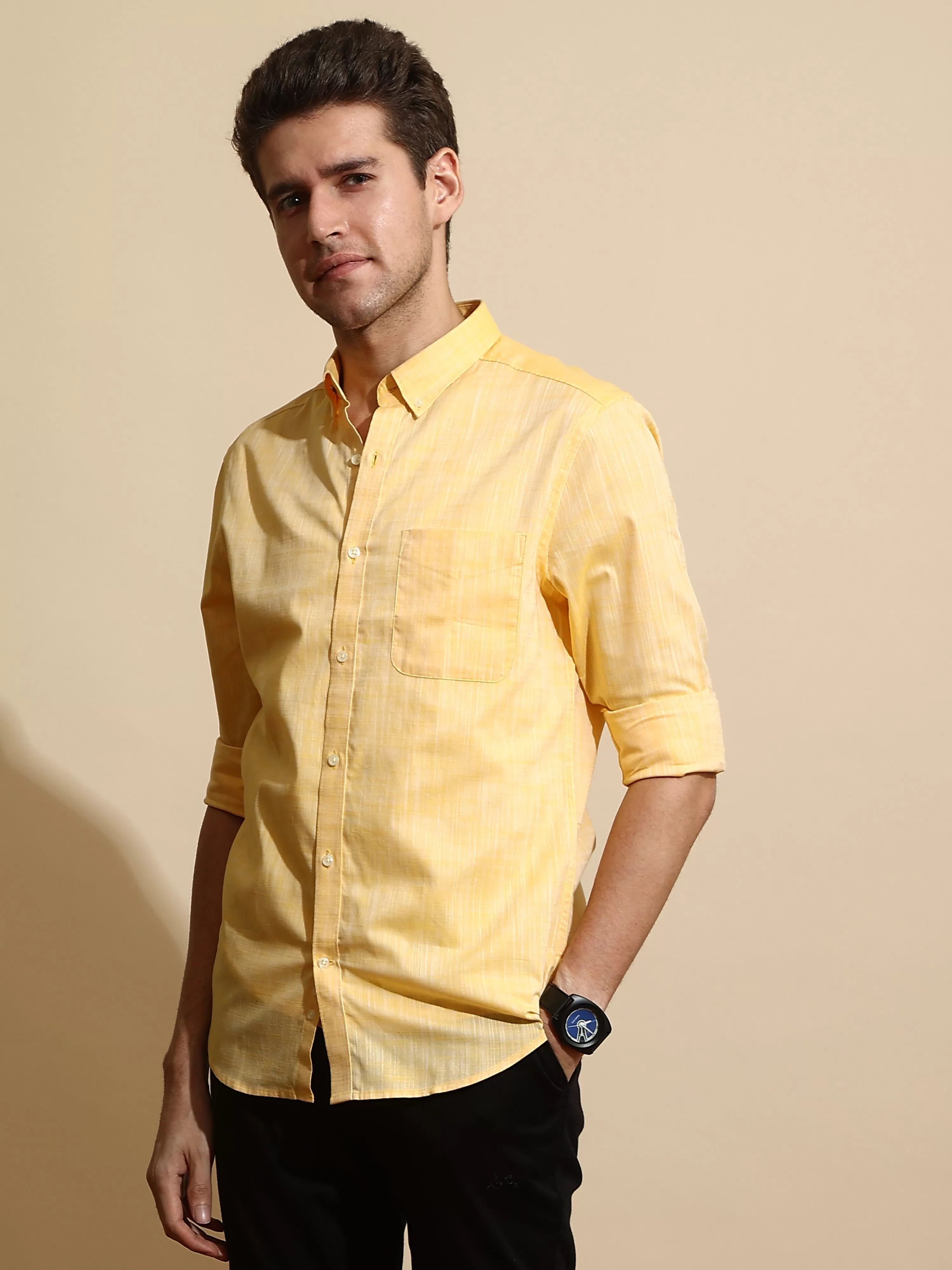 Mango Yellow Semi Casual Shirt