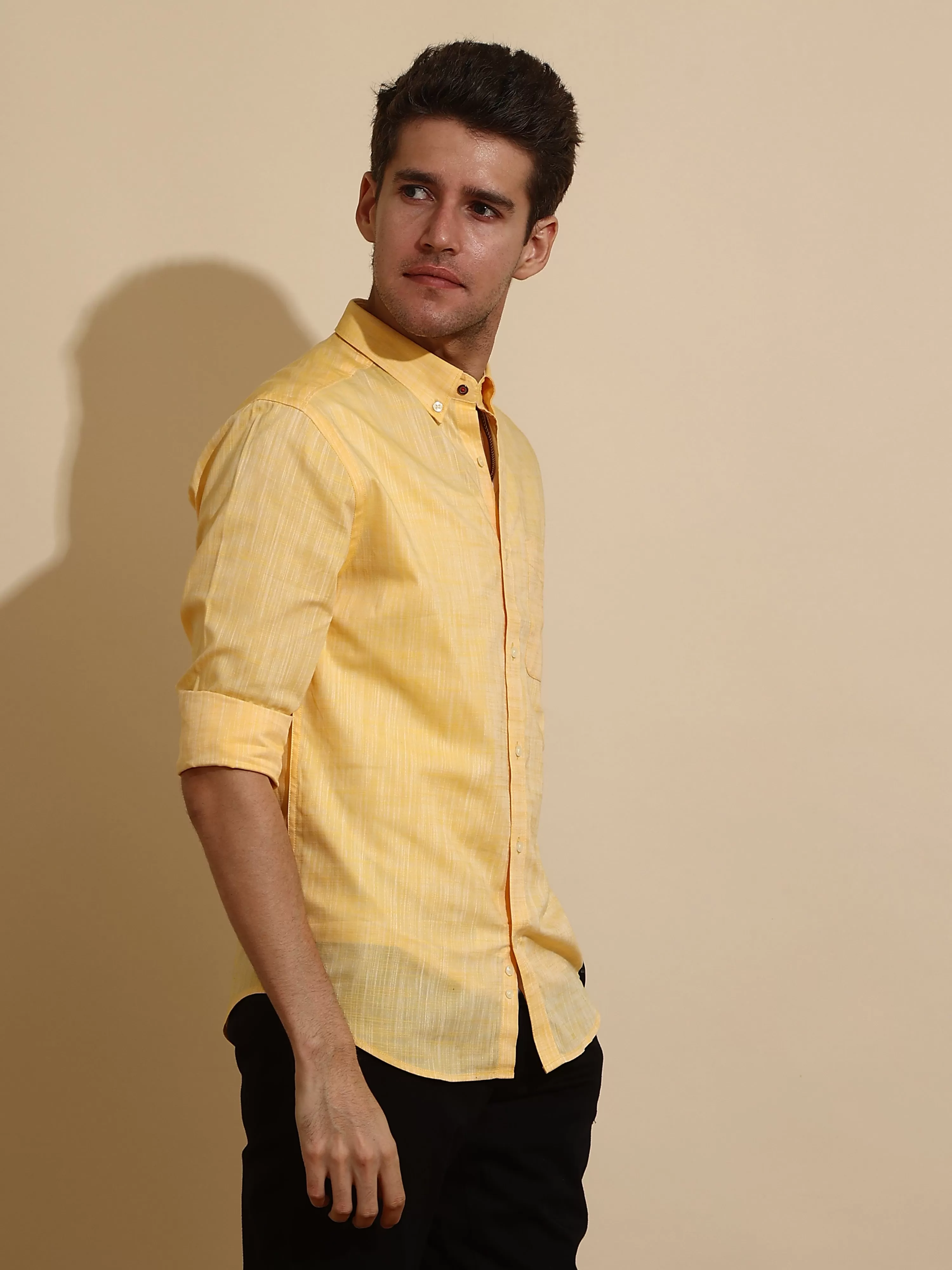 Mango Yellow Semi Casual Shirt