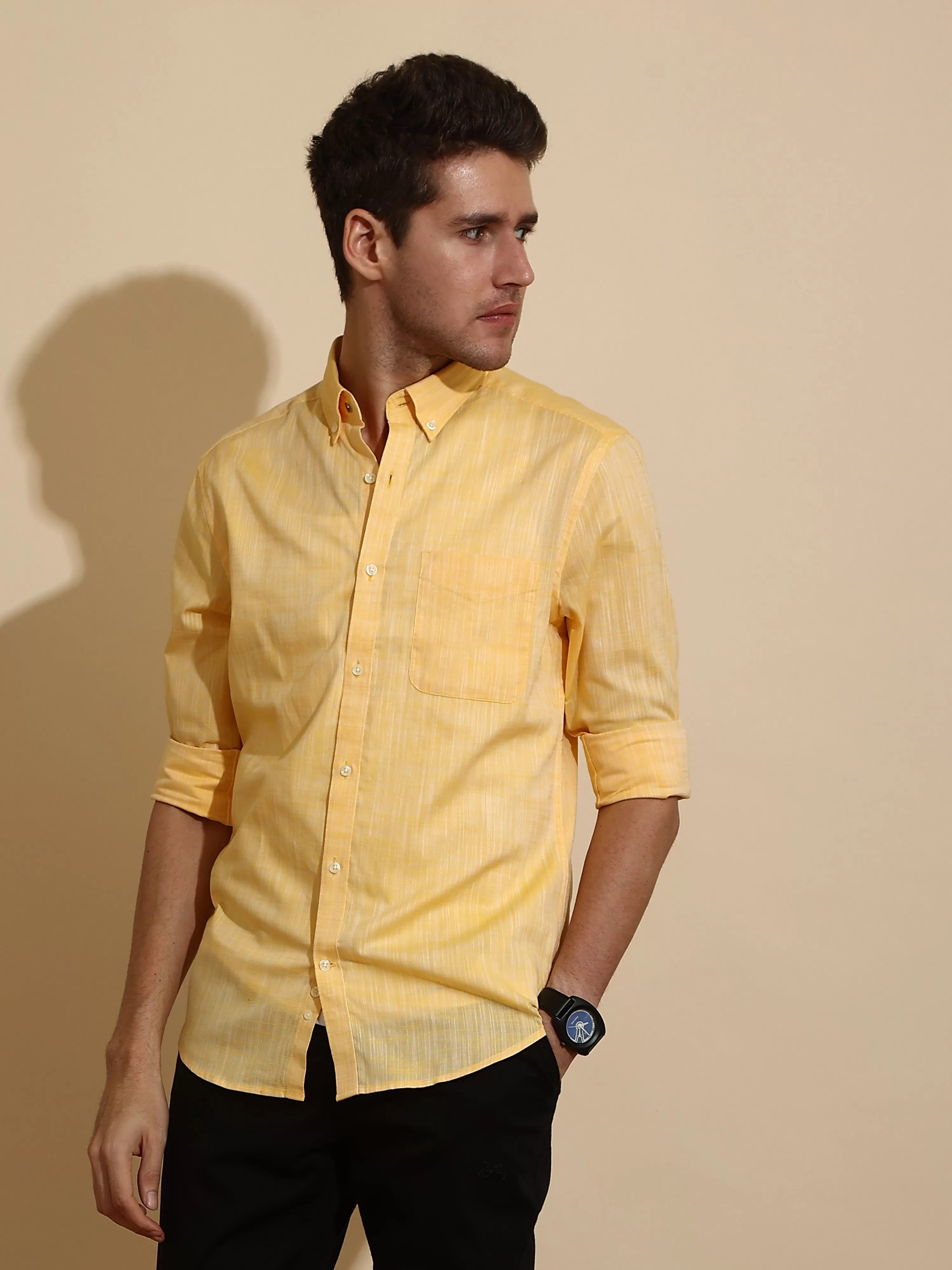 Mango Yellow Semi Casual Shirt