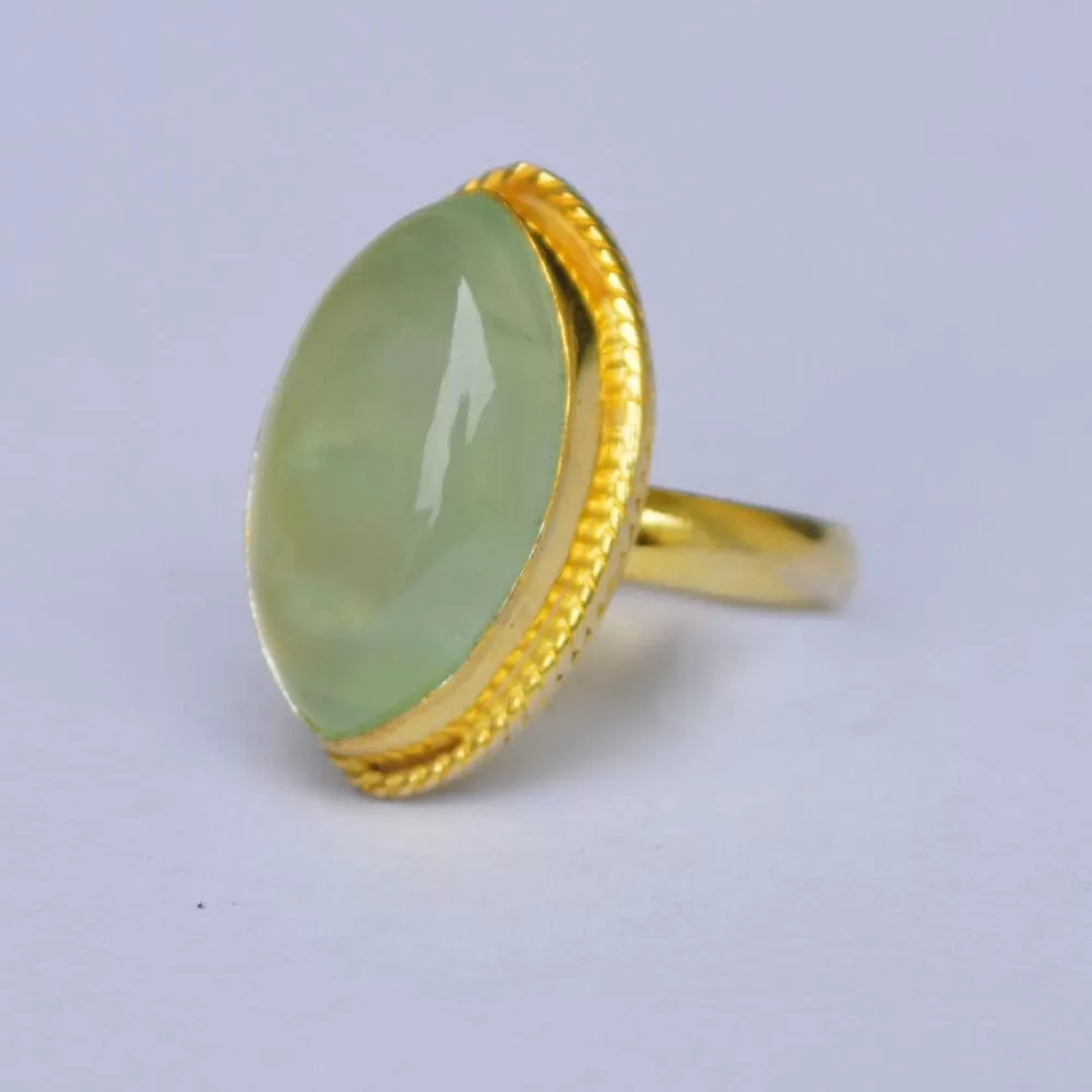 Marquise Green Prehnite Gemstone 925 Sterling Silver Ring, Yellow Gold Plated Ring, Gift Ring