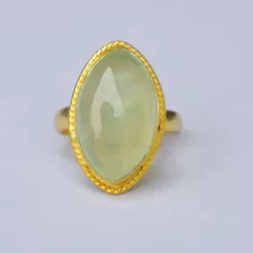 Marquise Green Prehnite Gemstone 925 Sterling Silver Ring, Yellow Gold Plated Ring, Gift Ring