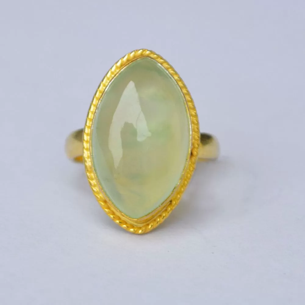 Marquise Green Prehnite Gemstone 925 Sterling Silver Ring, Yellow Gold Plated Ring, Gift Ring