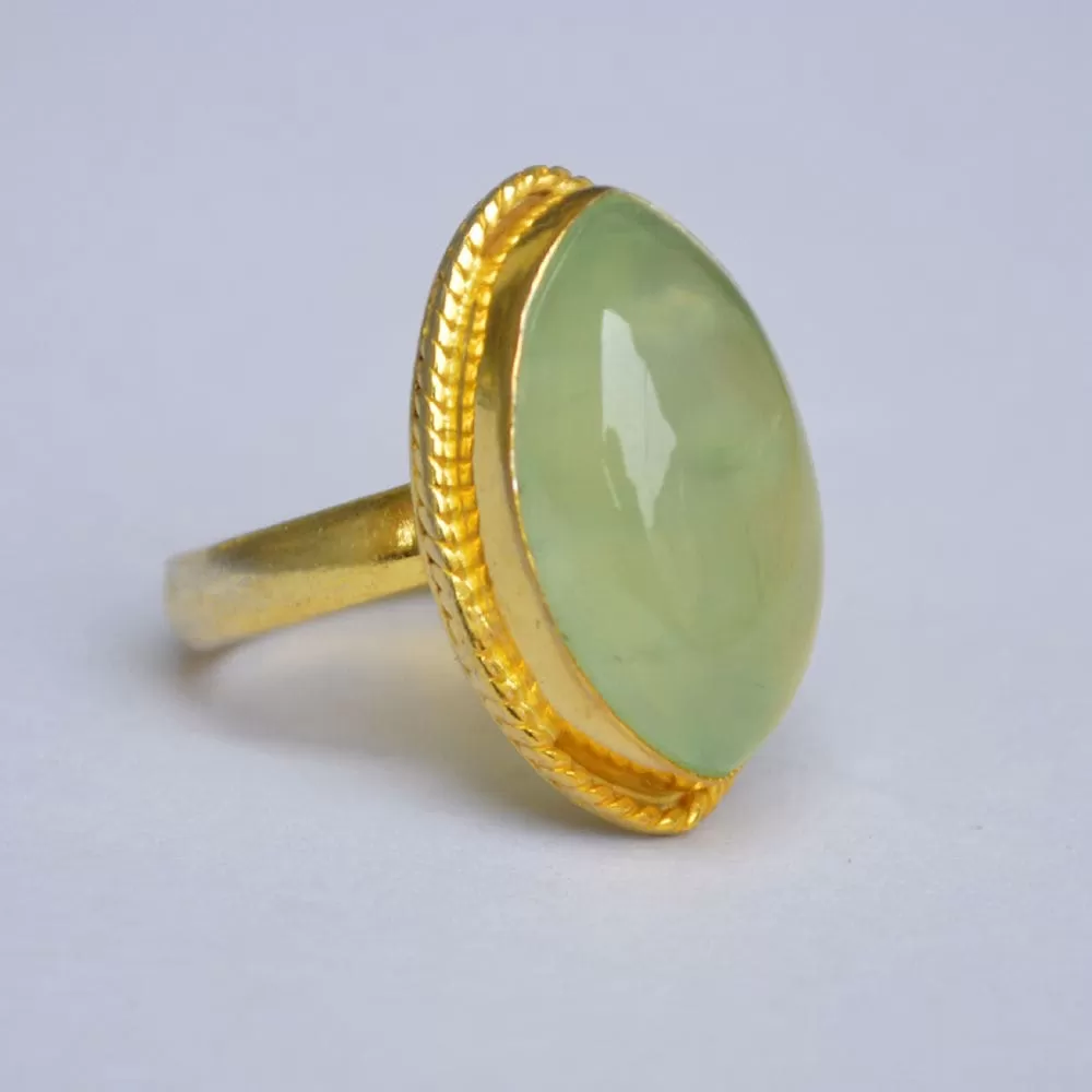 Marquise Green Prehnite Gemstone 925 Sterling Silver Ring, Yellow Gold Plated Ring, Gift Ring