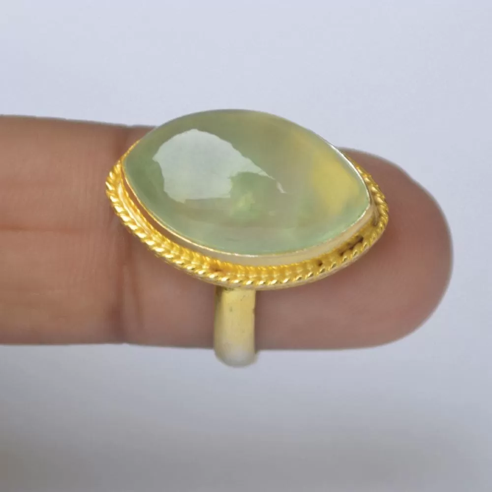 Marquise Green Prehnite Gemstone 925 Sterling Silver Ring, Yellow Gold Plated Ring, Gift Ring