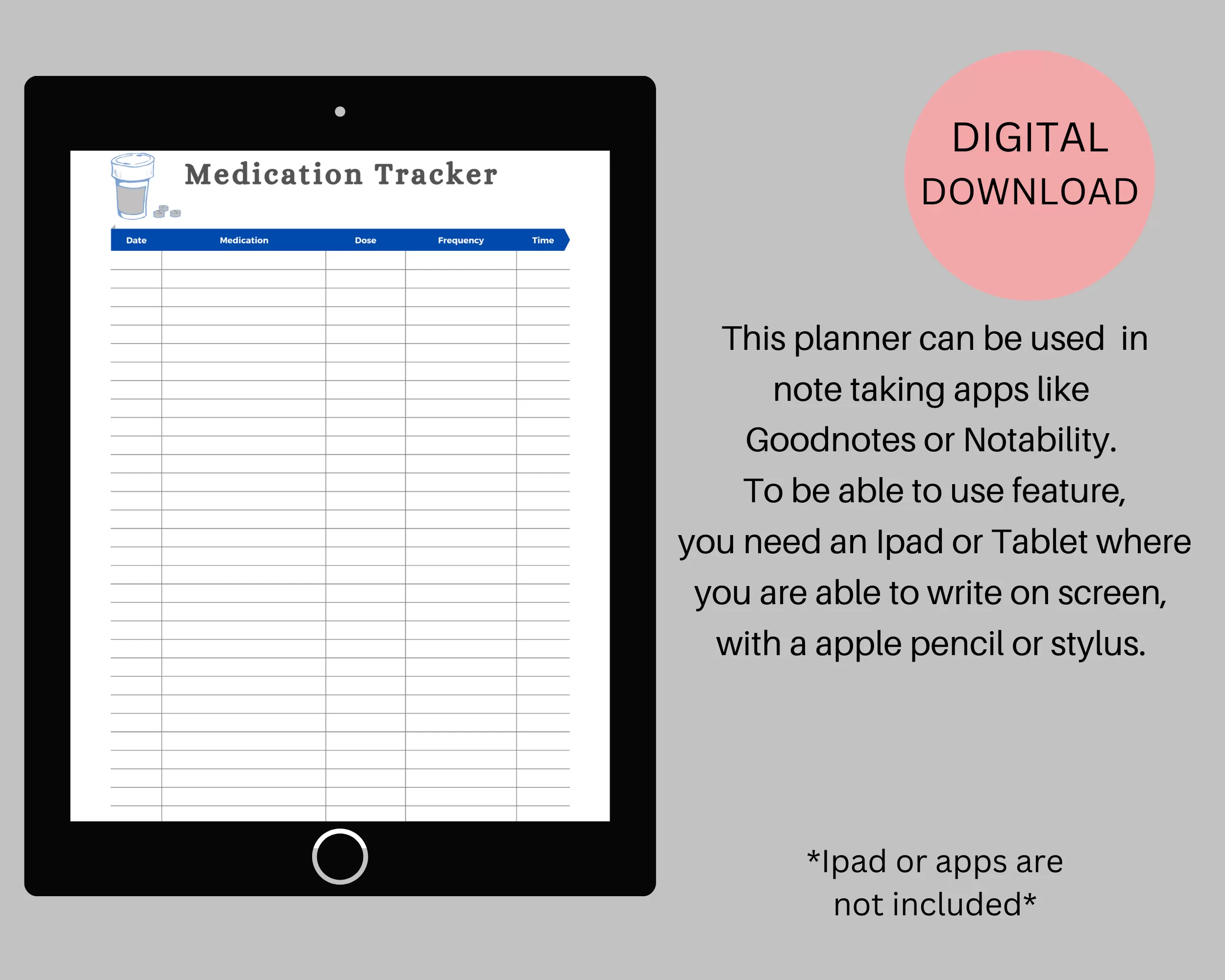 Medication Tracker List | Doctors Information | Digital Download Printable