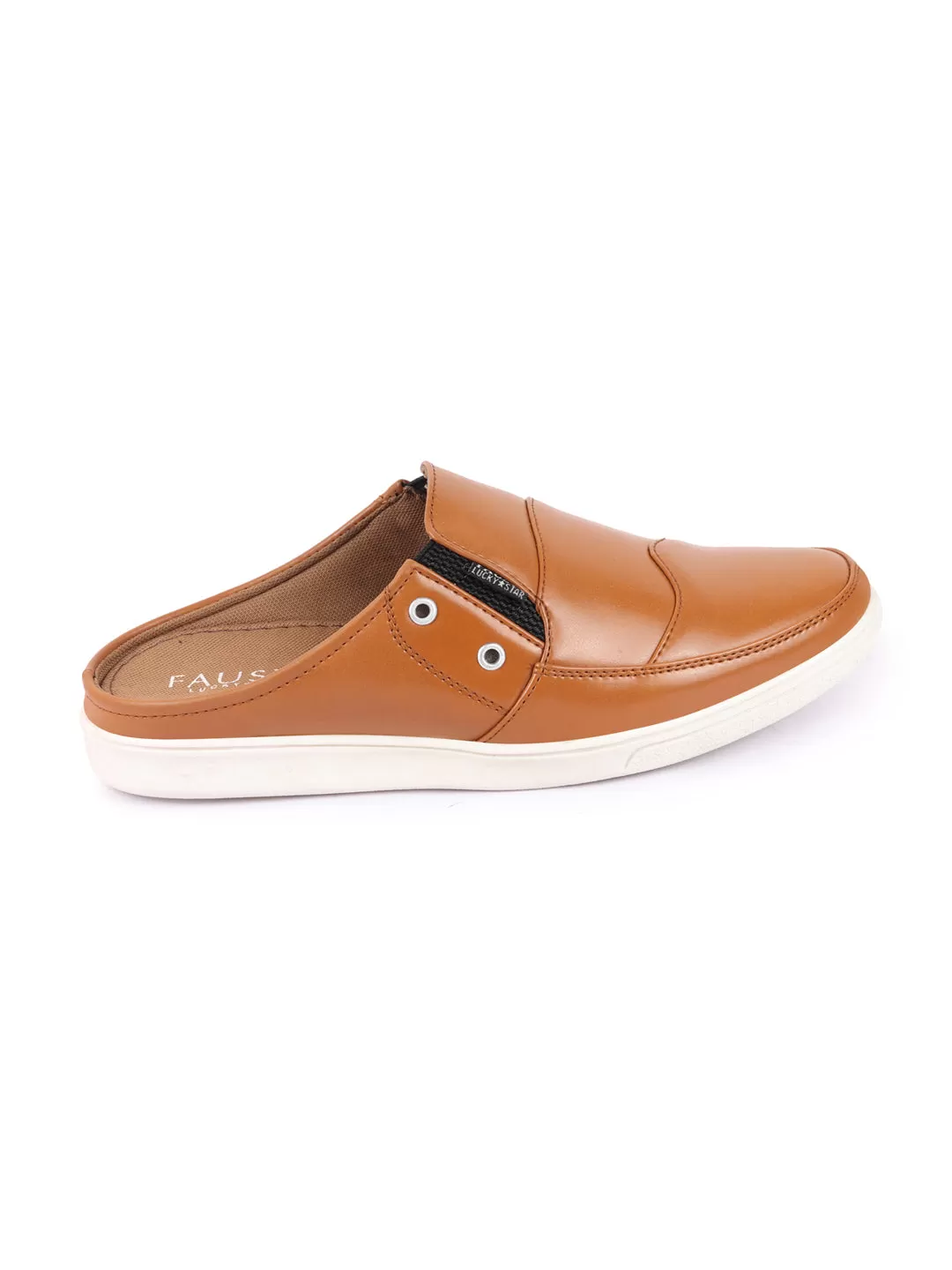 Men Beige Casual Back Open Classic Slip On Shoes