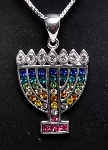 Menorah Pendant With Mix Color Gemstone Sterling Silver 925