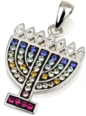 Menorah Pendant With Mix Color Gemstone Sterling Silver 925