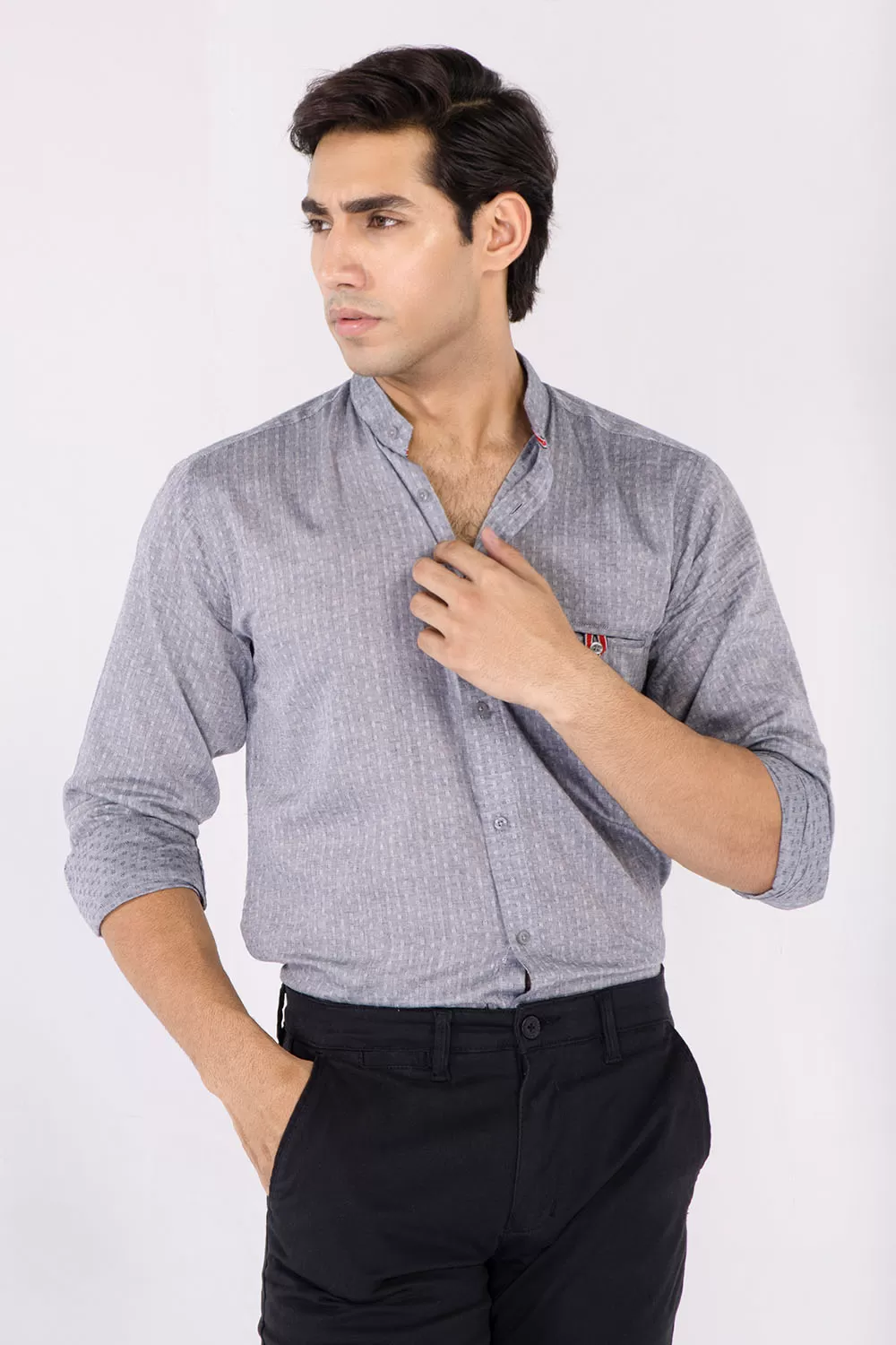 Men's Full Sleeves Ban Collar Shirt