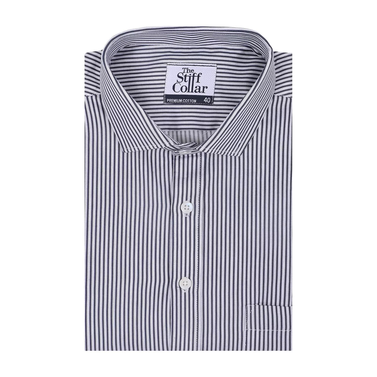 Monti French Navy Blue Stripes Satin Cotton Shirt