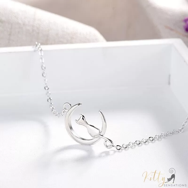 Moon Kitty Bracelet in Solid 925 Sterling Silver