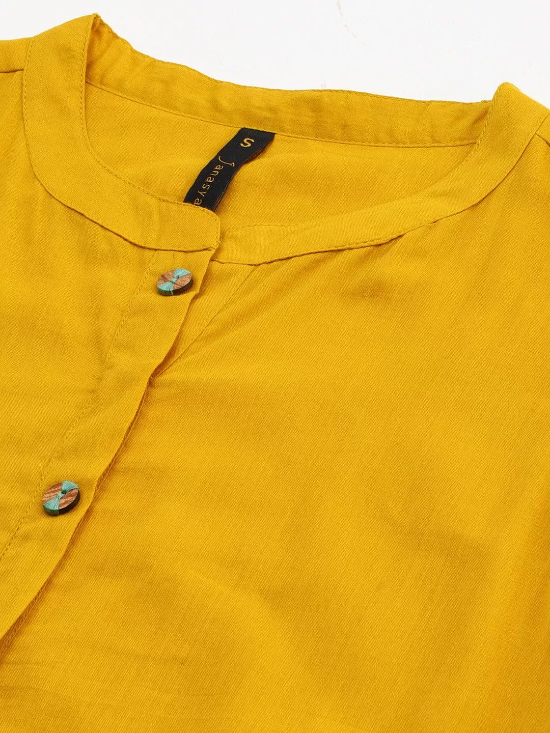 Mustard Cotton Solid Flared Western Dress