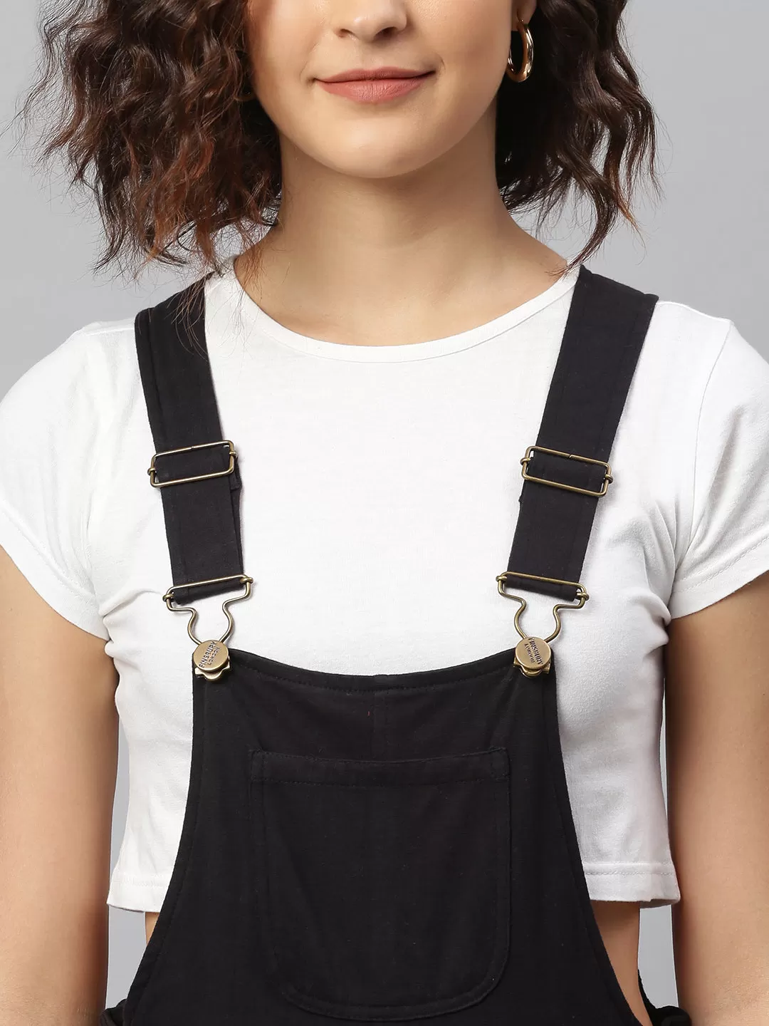 NaughtyDungaree® Jet-Black Cotton Jersey Women Dungaree with Contrast String on Waist