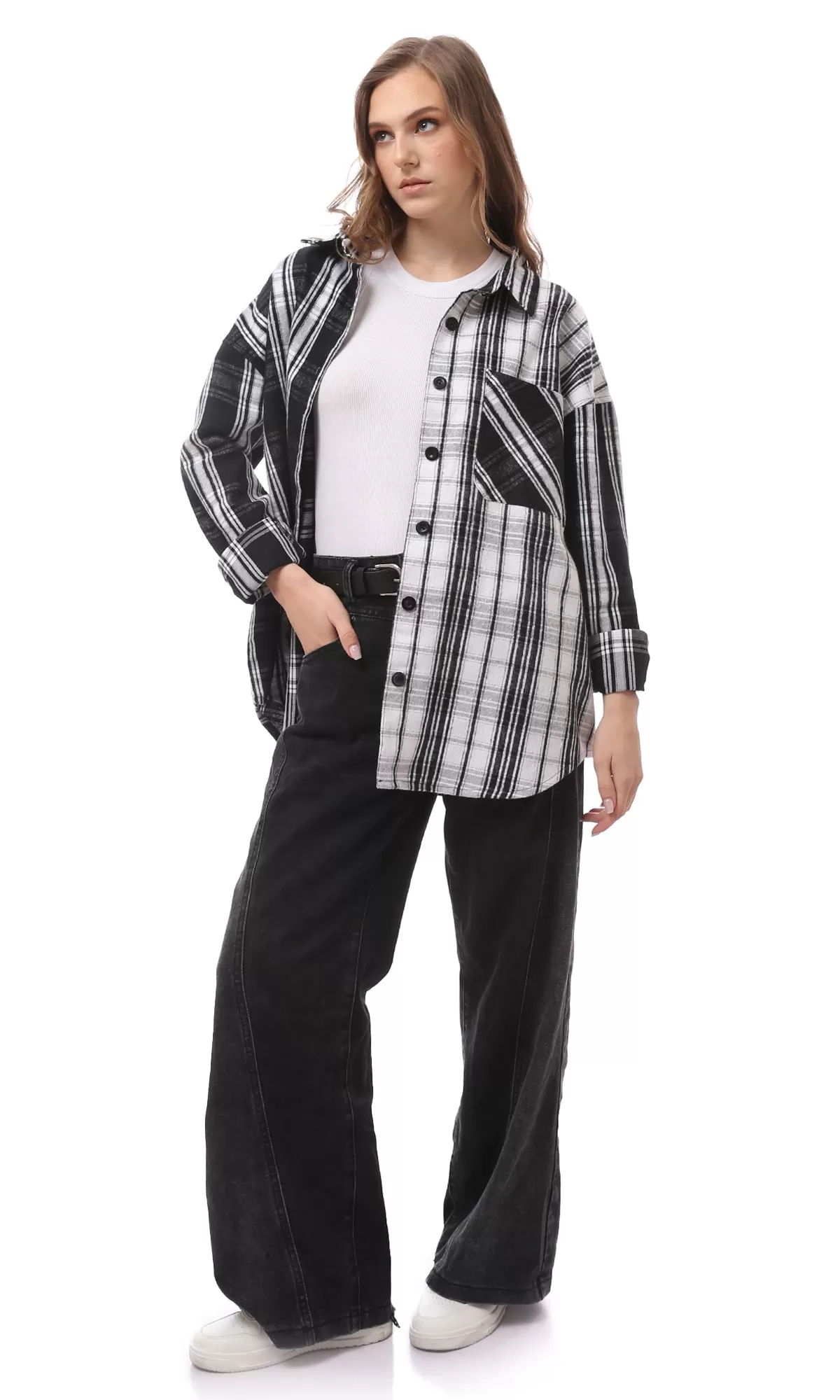 O172731 Bi-Tone Tartan Black & White Winter Shirt