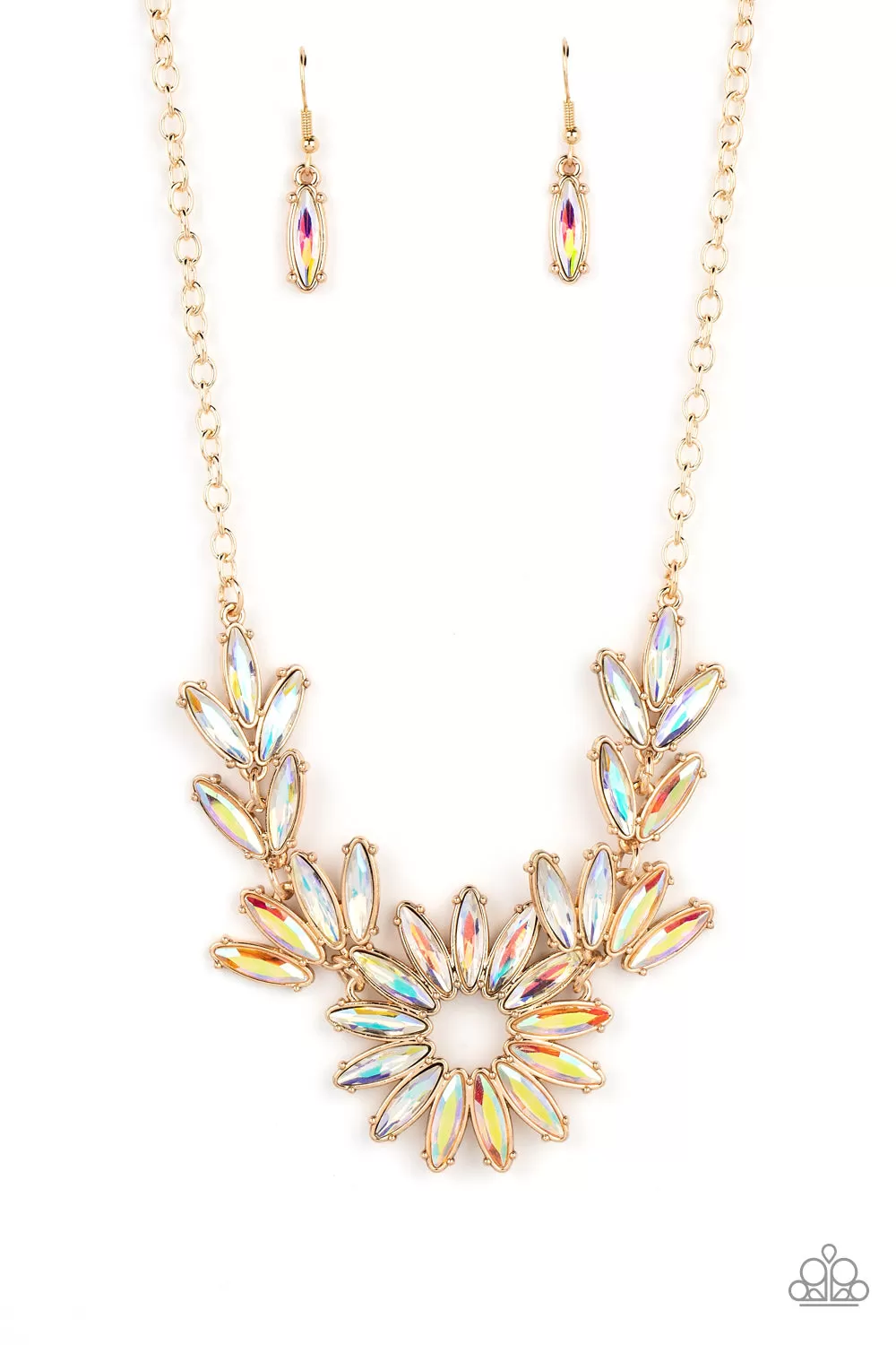 Paparazzi Celestial Cruise - Gold Iridescent Rhinestones Necklace