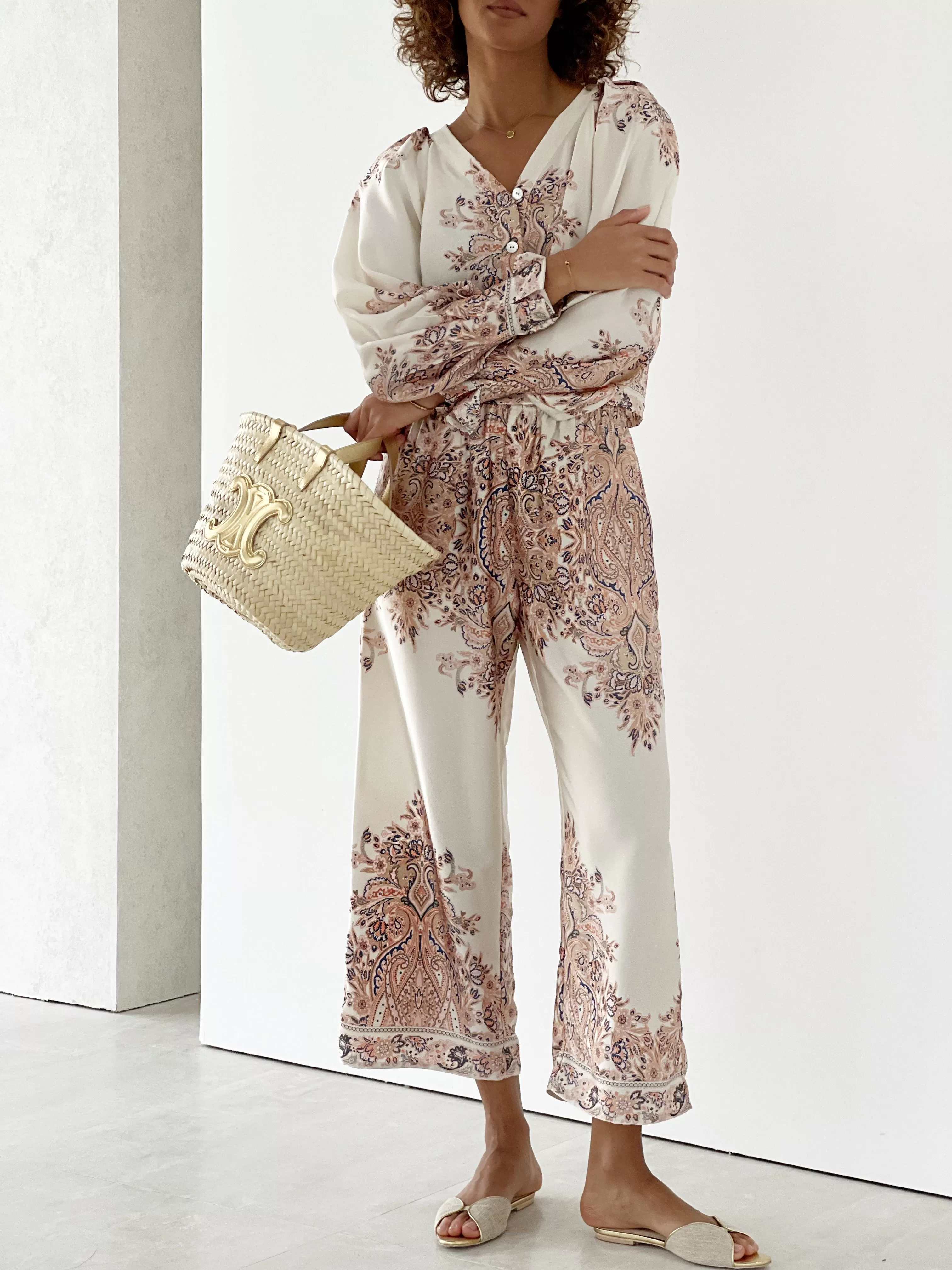 Patrice Printed Flowing Trouser | Cream