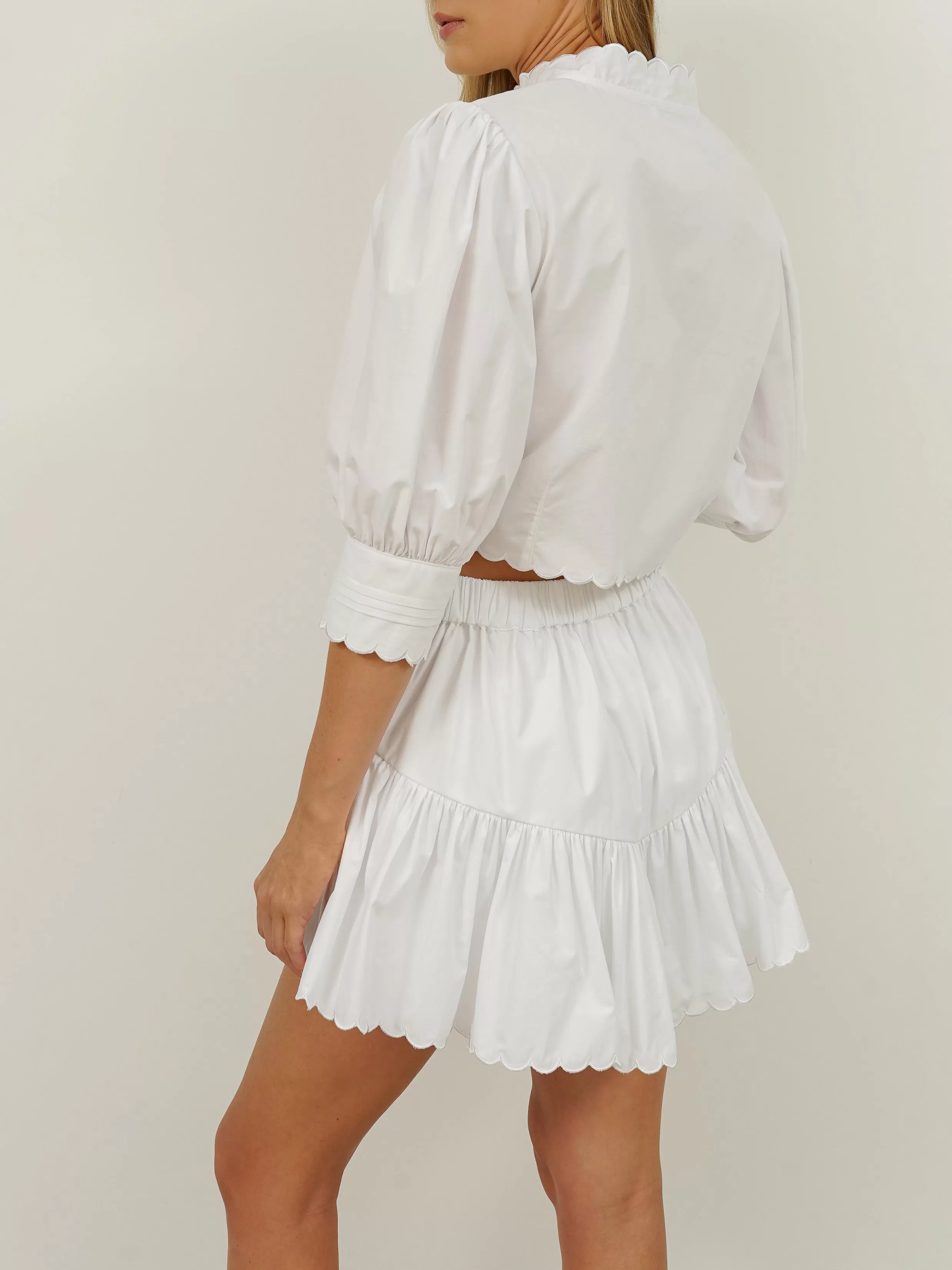 Paulette Scalloped Cotton Skort | White