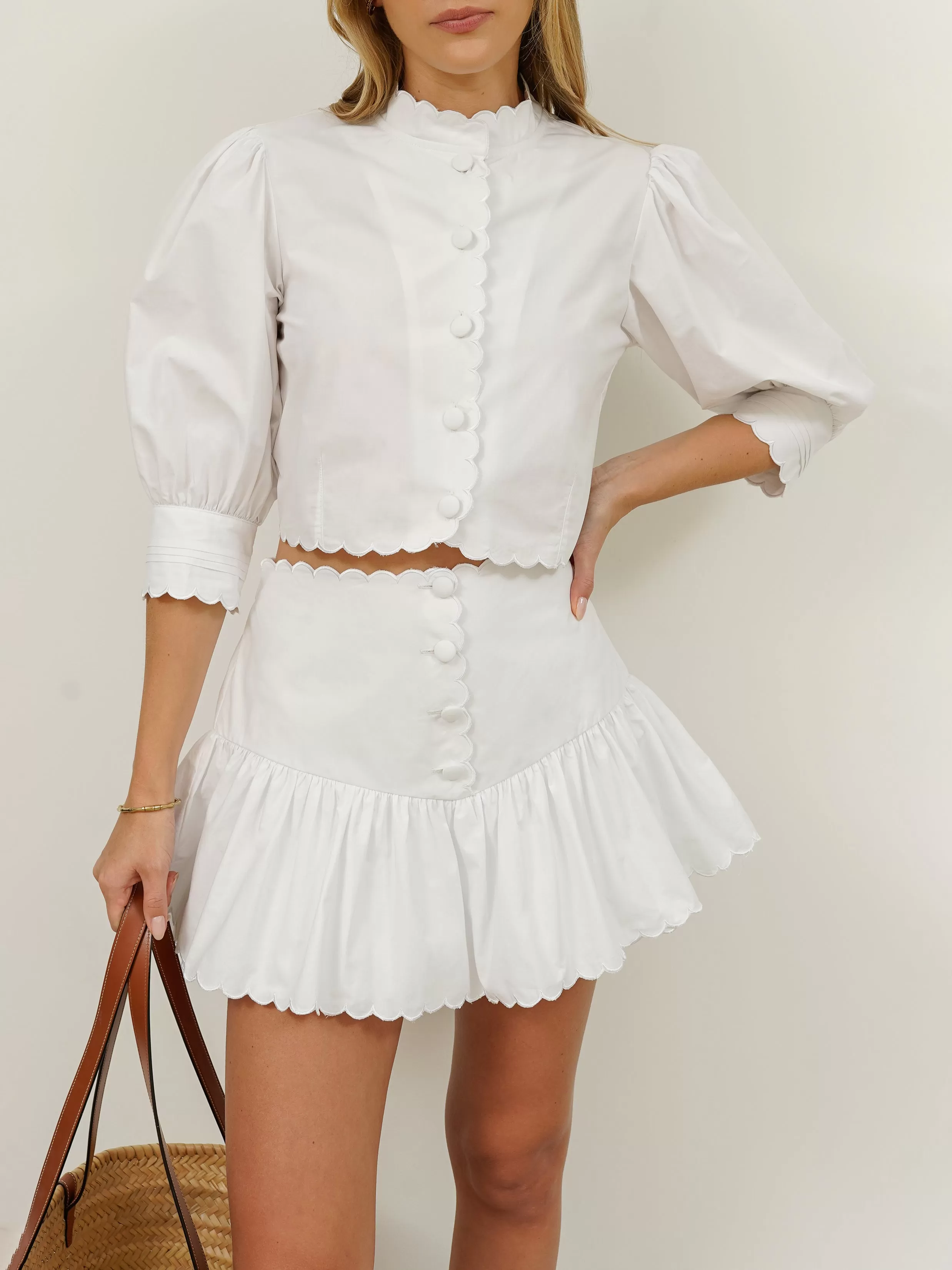 Paulette Scalloped Cotton Skort | White