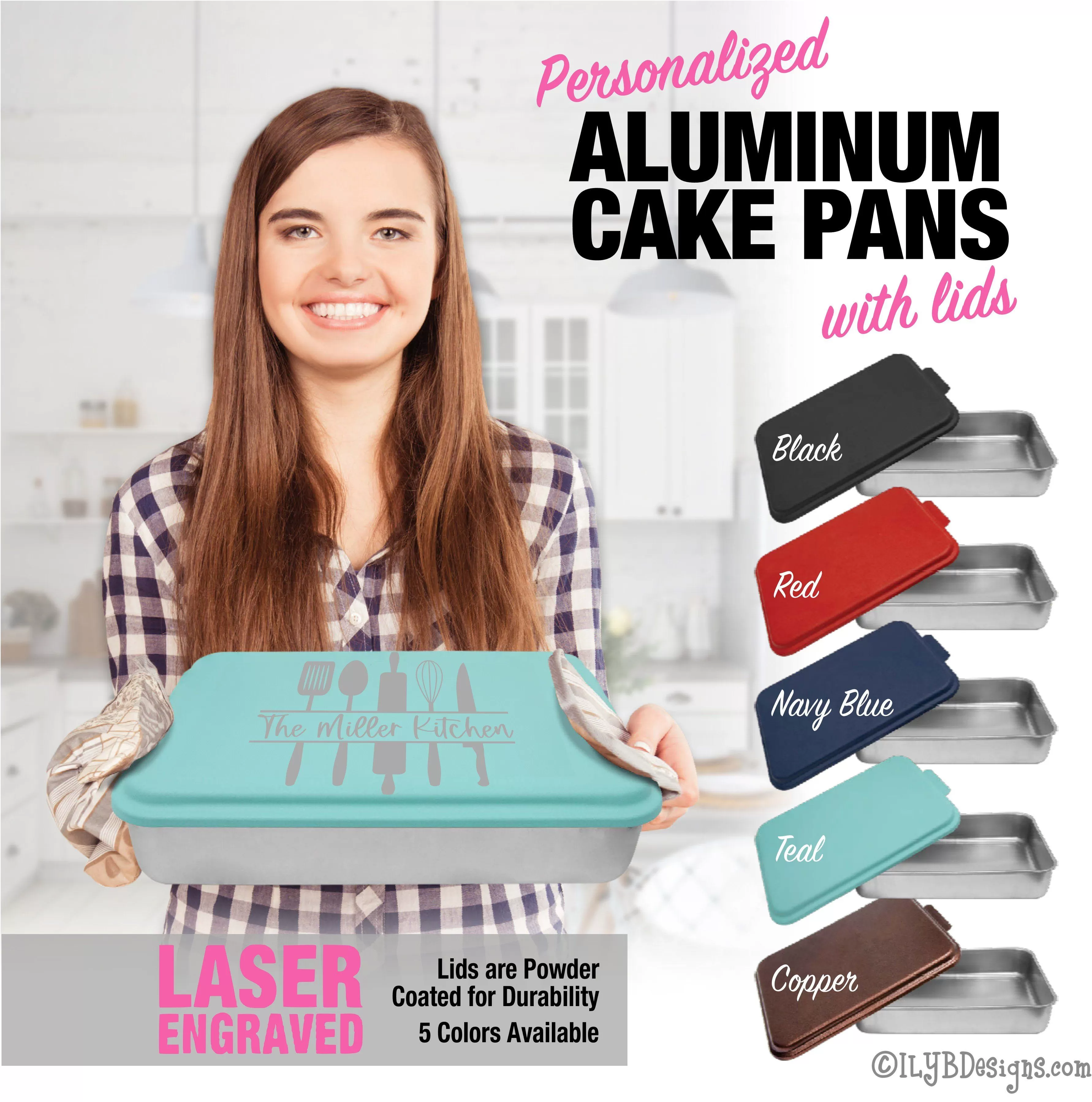 Personalized Cake Pan with Laser Engraved Lid | Monogram Design