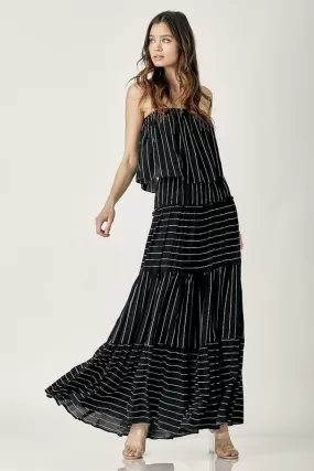 Pin Stripe Print Tube Maxi Dress