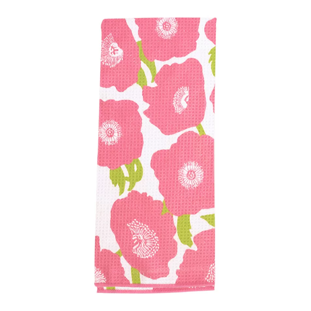 Pink Poppies blu Kitchen Tea Towel-Double Side Printed