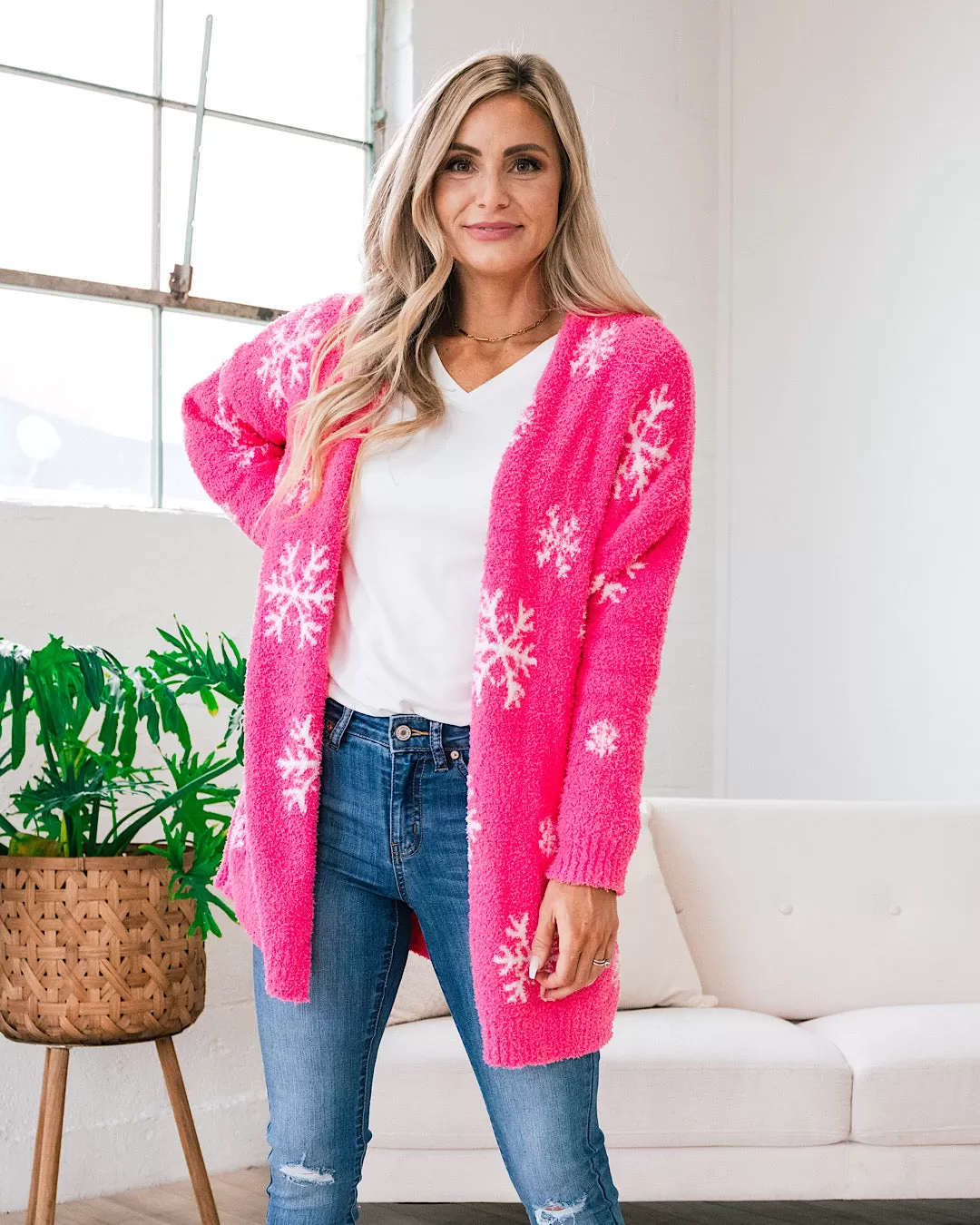 Pink Snowflake Super Soft Blanket Cardigan FINAL SALE