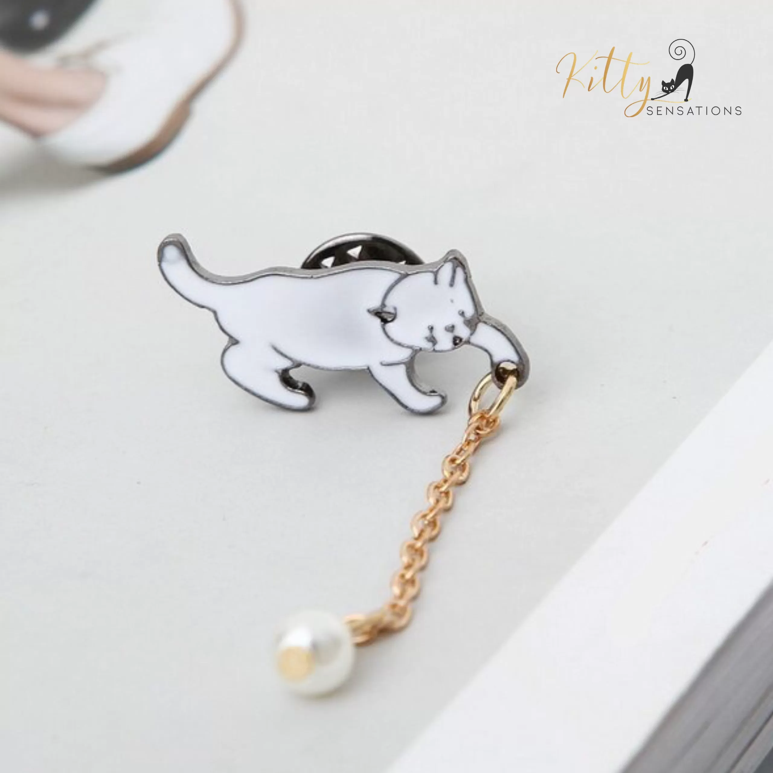 Playful Cat Lapel Pin / Brooch (Enamel Over Metal)