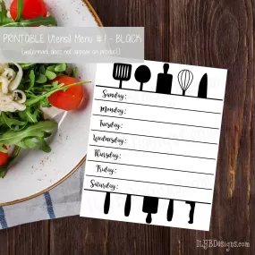 PRINTABLE Utensil Menu #1 - Black