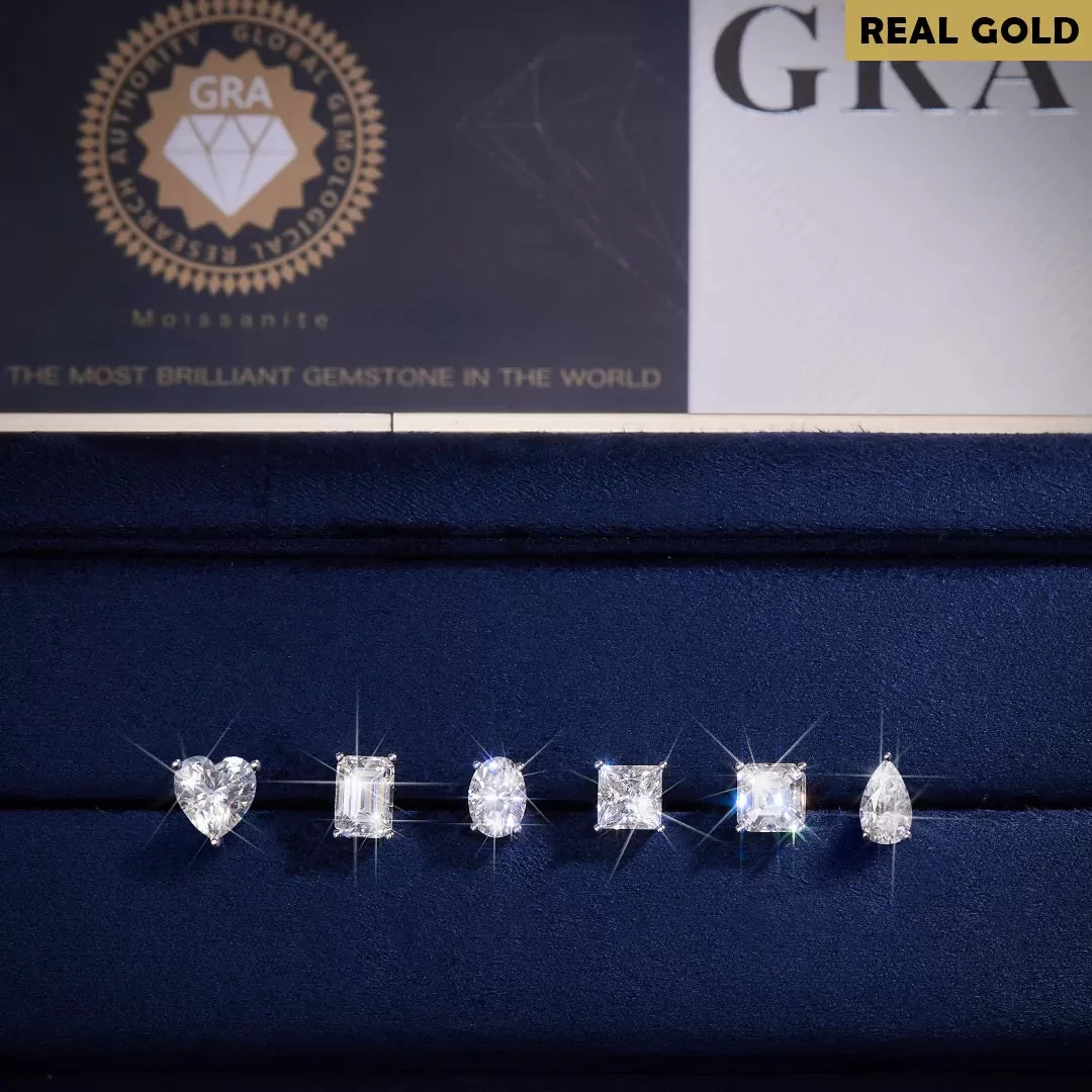 Real Gold Asscher cut Moissanite Stud Earrings