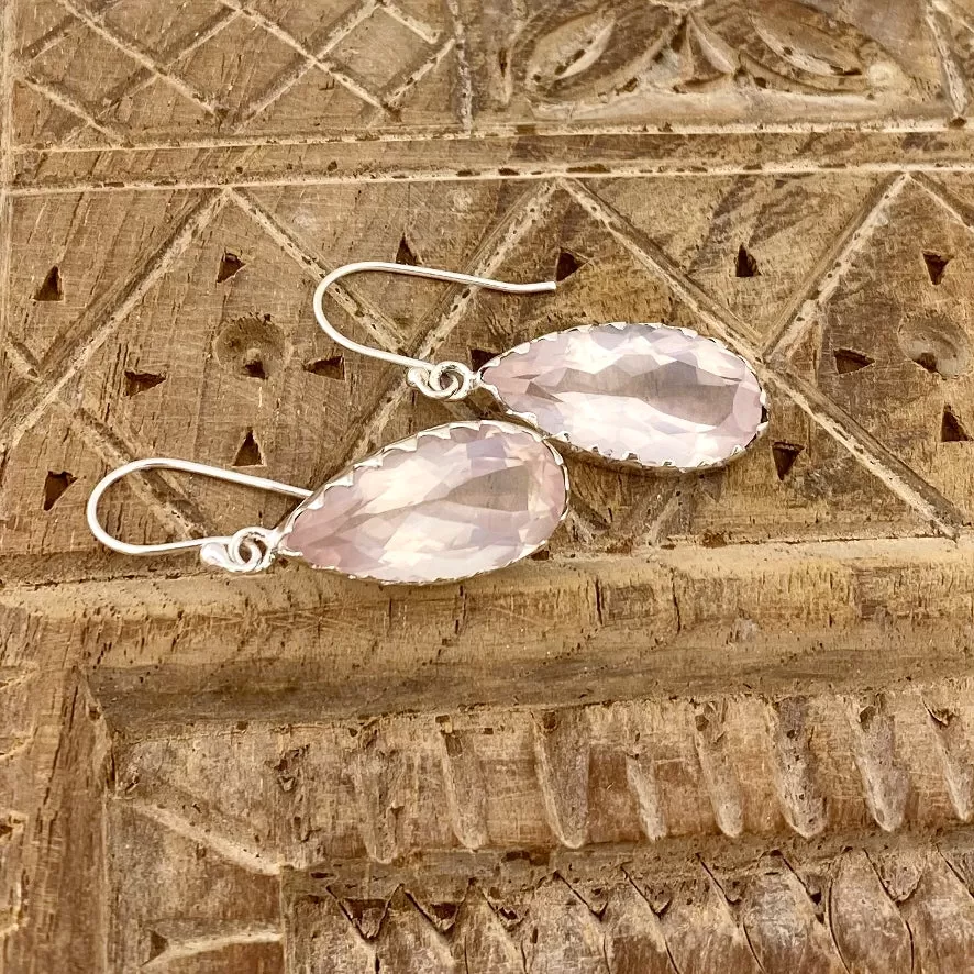 Rose Quartz Teardrop Earrings - Melita