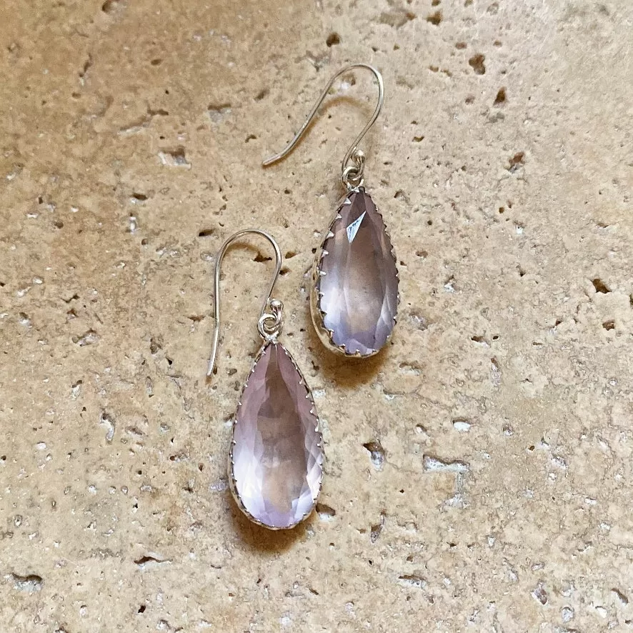 Rose Quartz Teardrop Earrings - Melita