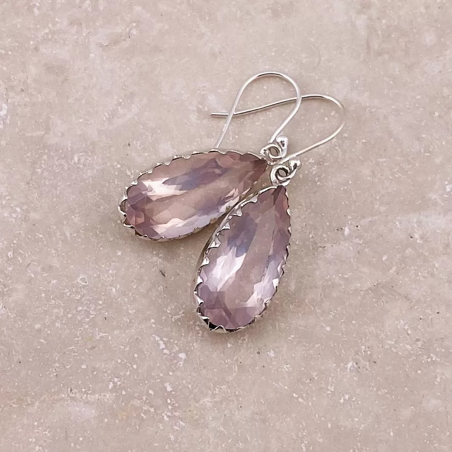 Rose Quartz Teardrop Earrings - Melita