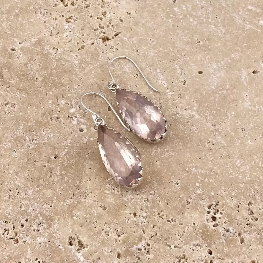 Rose Quartz Teardrop Earrings - Melita