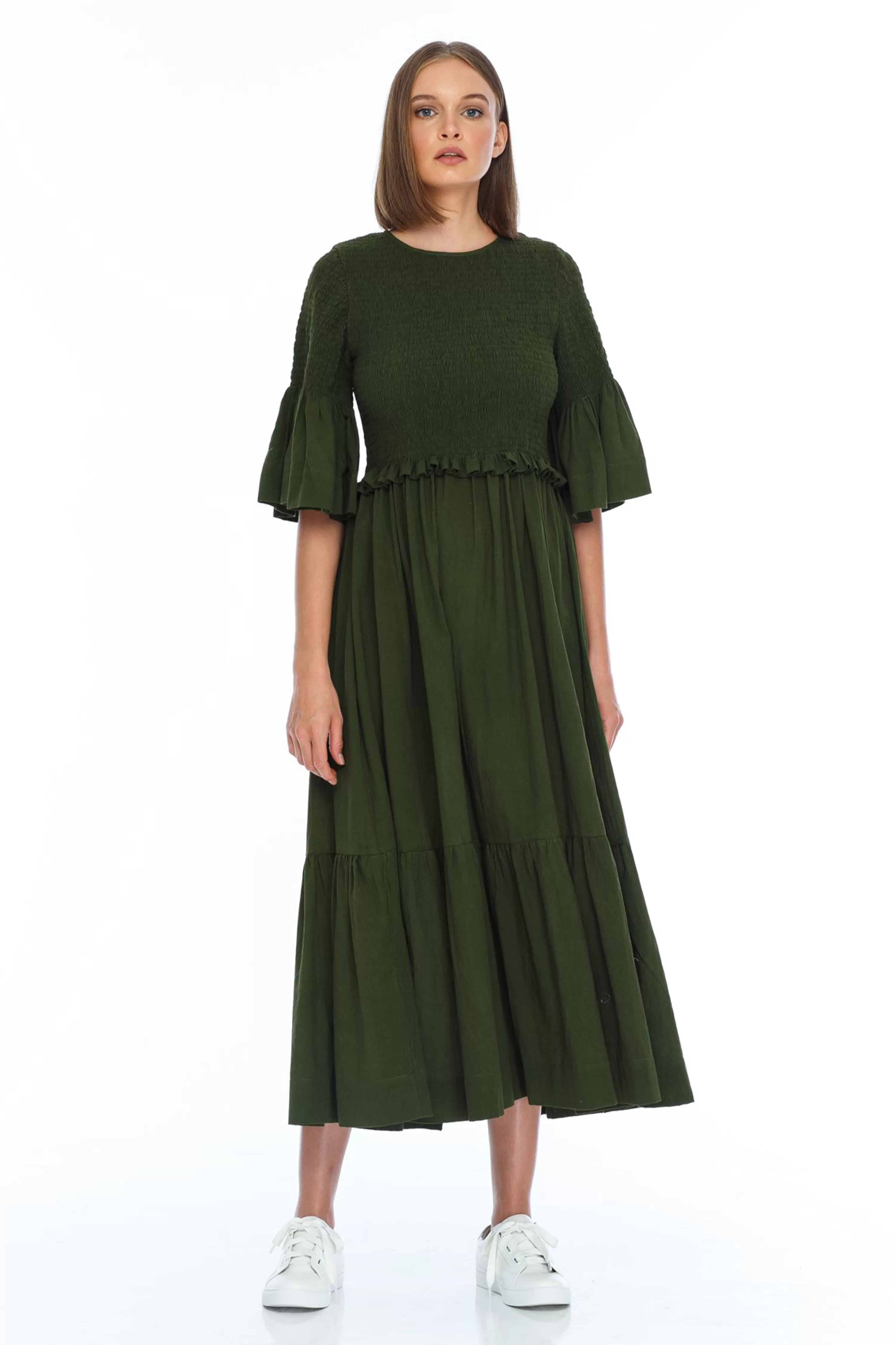 Salina SS Shirred Army Maxi Dress