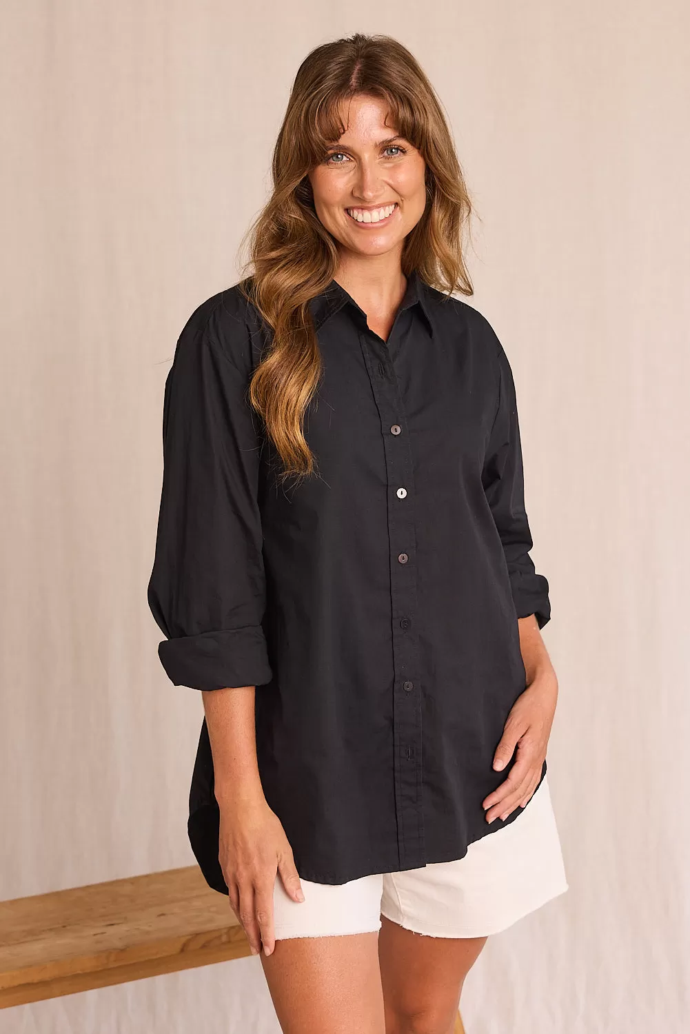 Sam Cotton Poplin Shirt in Black