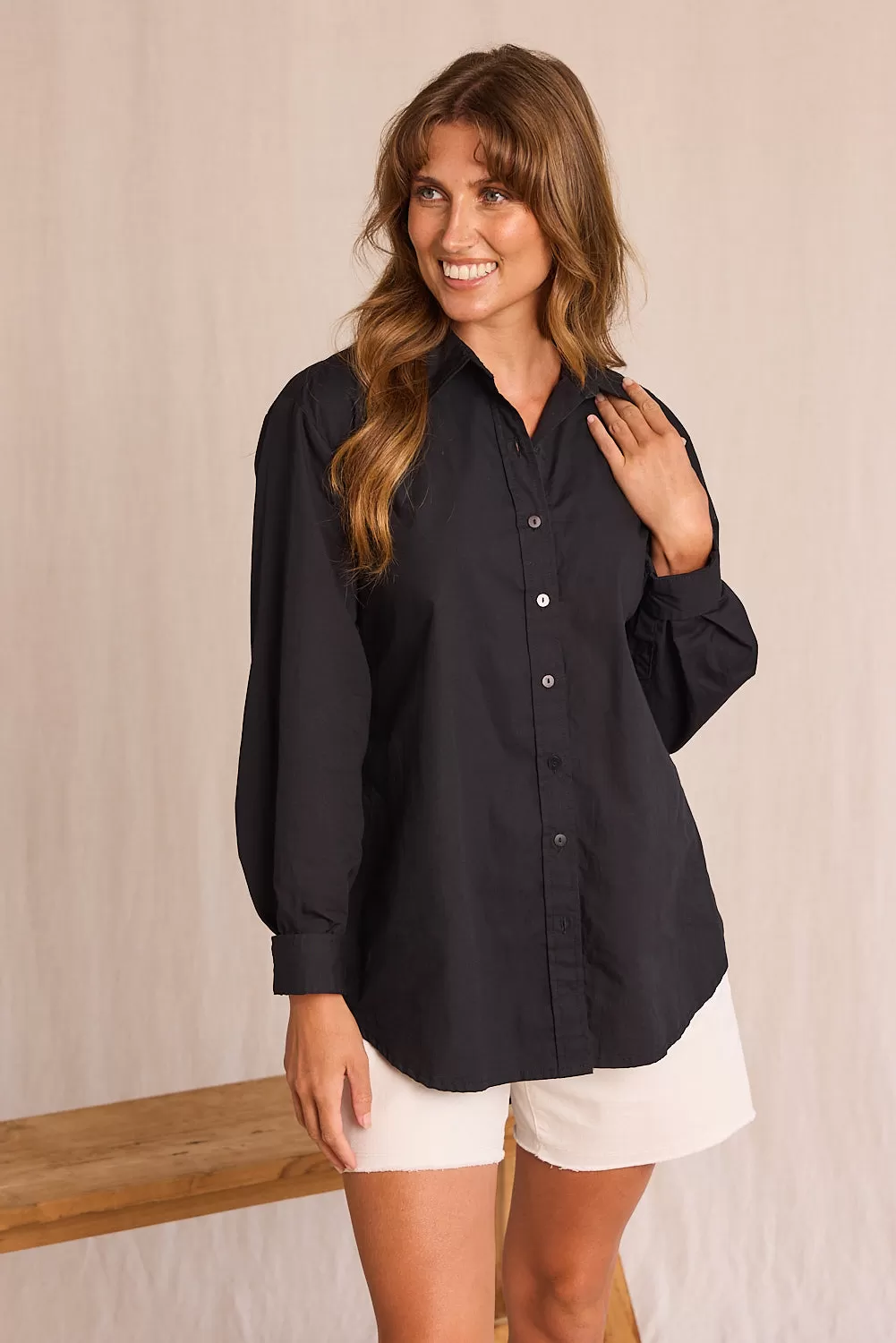 Sam Cotton Poplin Shirt in Black