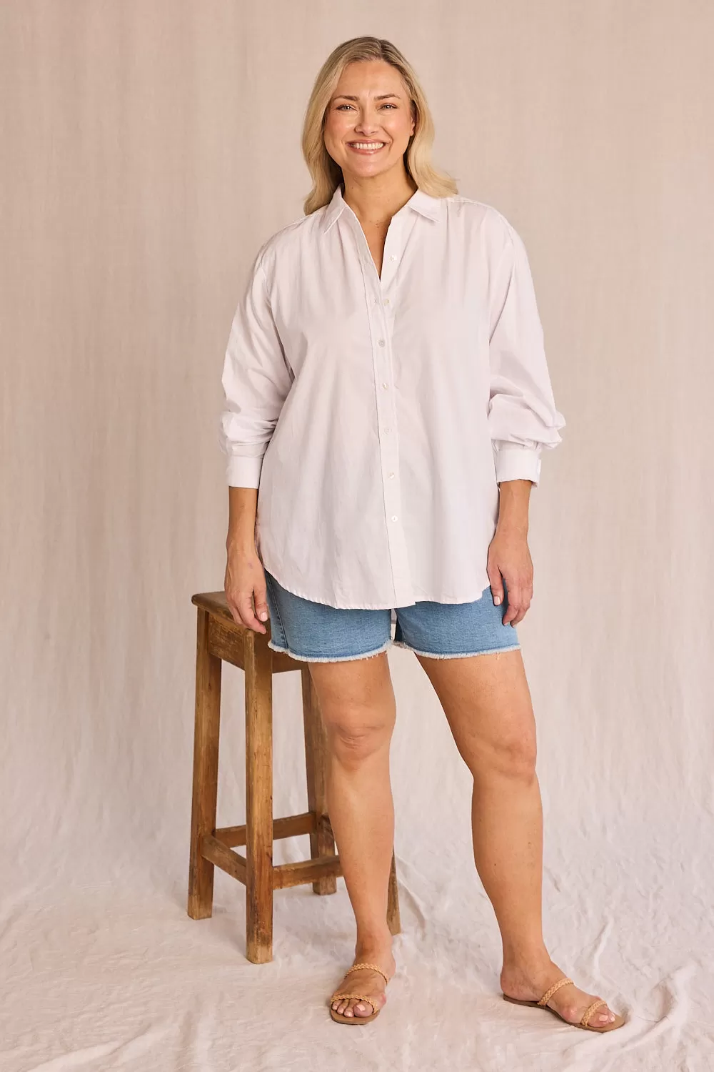 Sam Cotton Poplin Shirt in White