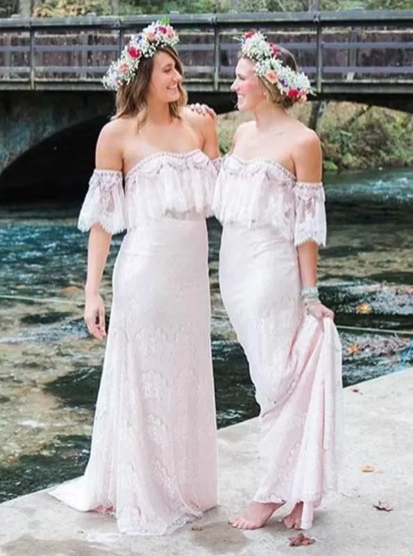 Sheath Pearl Pink Lace Bridesmaid Dress