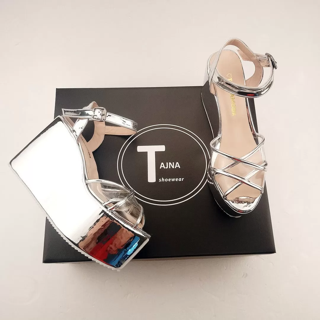 Silver Transparent Cross Strap Wedge Sandals