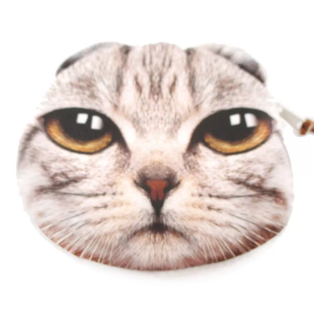 Skeptical Striped Kitty Cat Face Shaped Coin Purse Make Up Bag